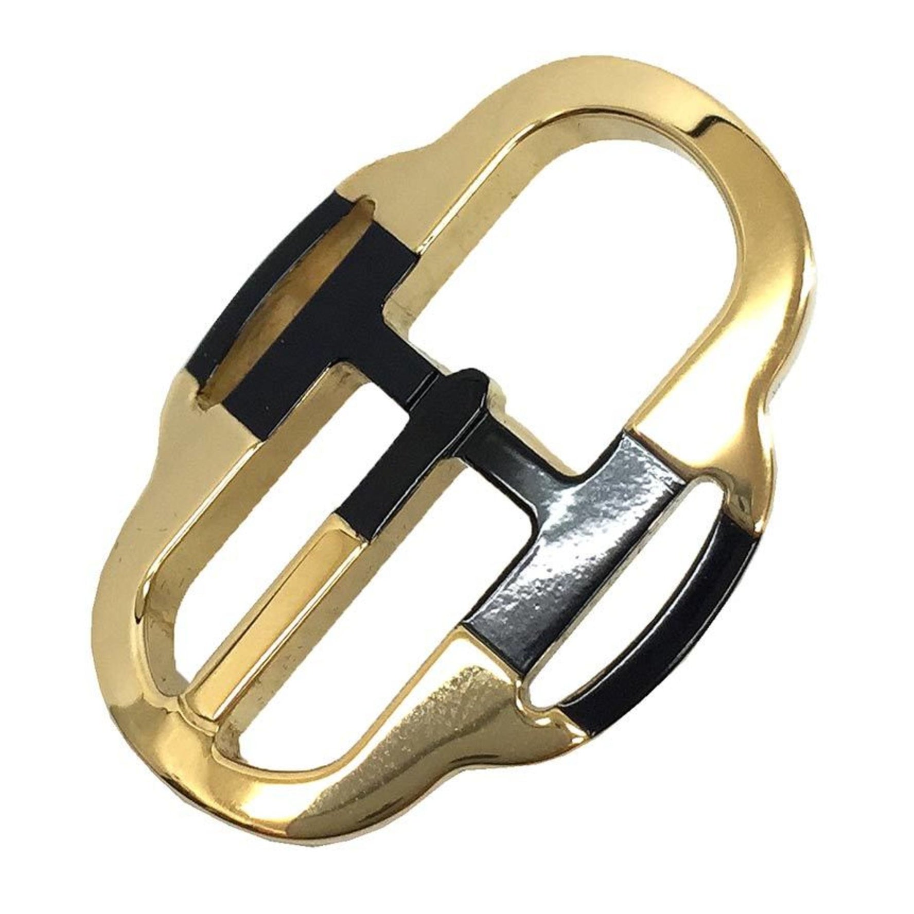 Hermes scarf ring mini buckle boucle twilly gold x black