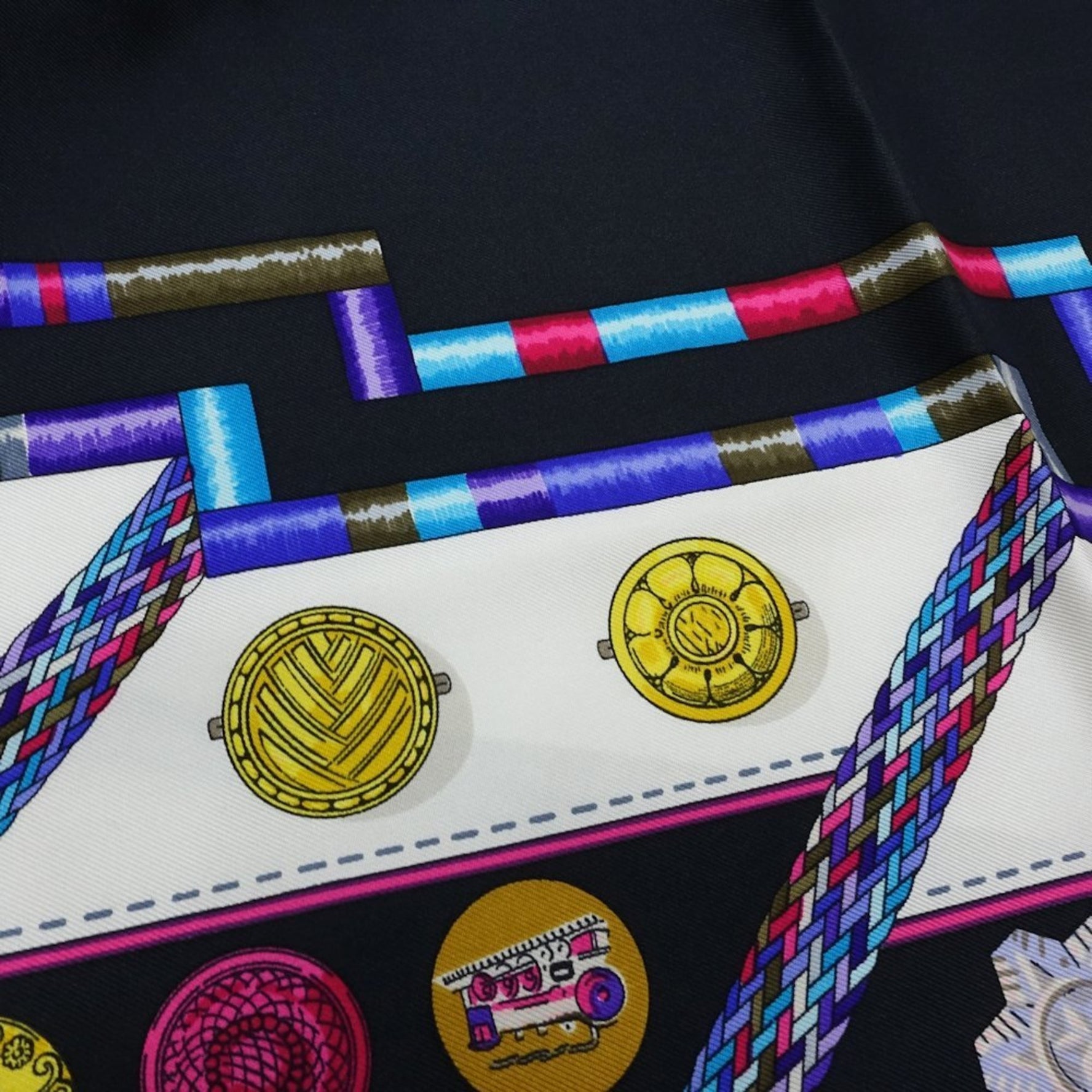 HERMES Scarf/Muffler, Carré 90, Seamstress, Petite Main, Silk, Black, Multicolor