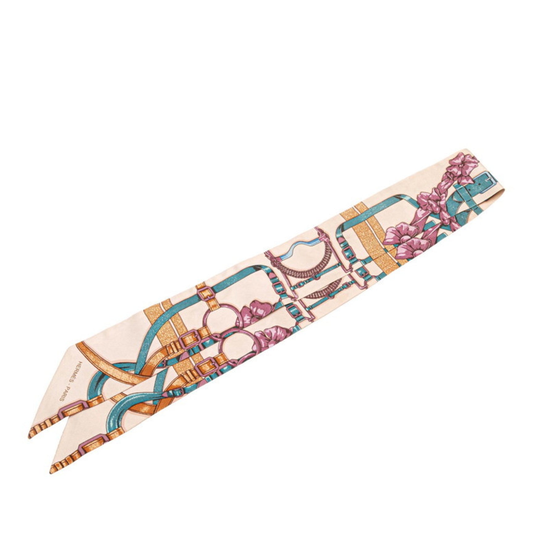 Hermès Twilly GRAND MANAGE Scarf, Beige Multicolor Silk, HERMES