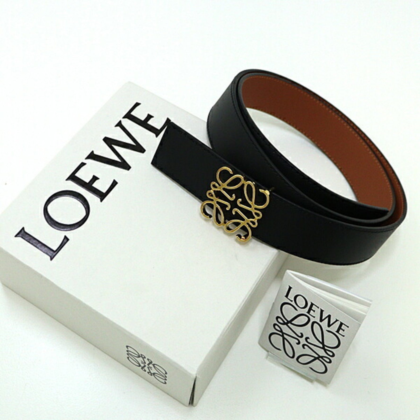 LOEWE Reversible Anagram Black & Brown Gold Cowhide Leather