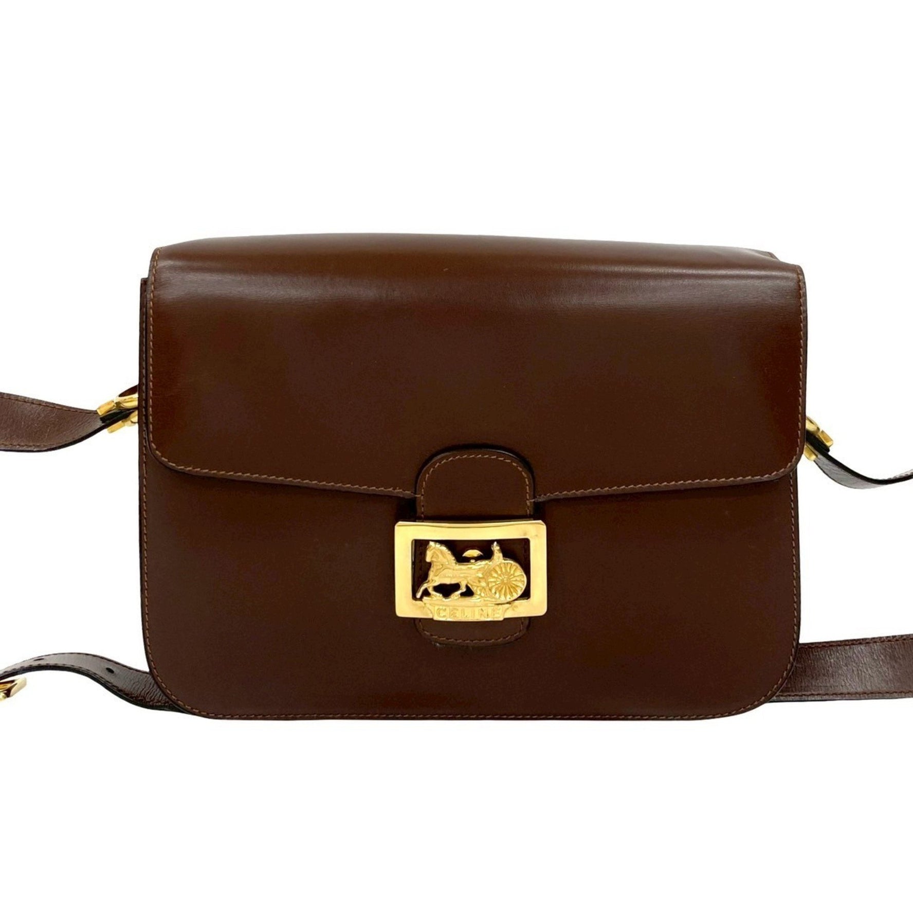 CELINE Logo Horse-Drawn Carriage Hardware Calfskin Leather Shoulder Bag/Pochette