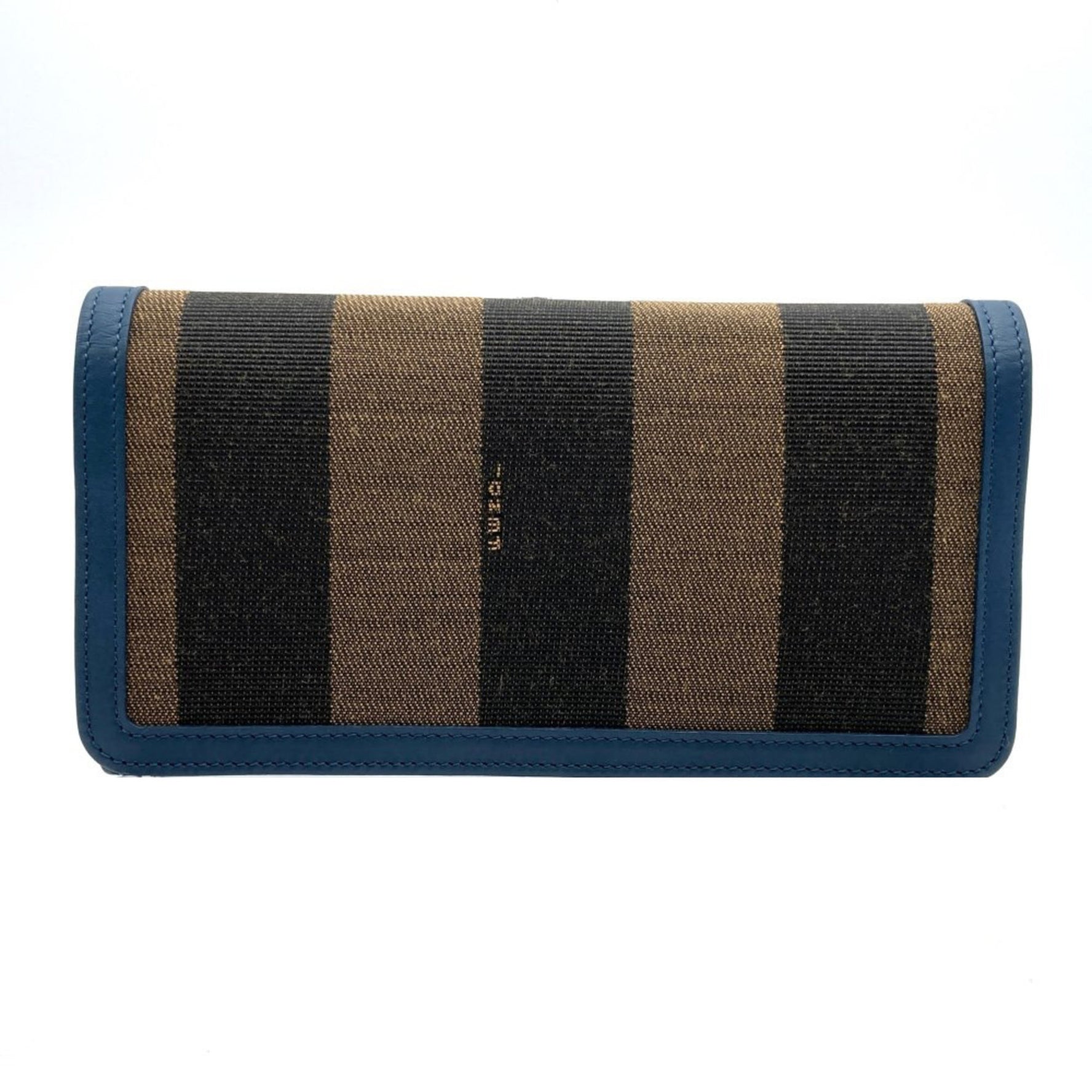 FENDI Long Wallet Pecan Pattern Canvas Leather Blue Men's