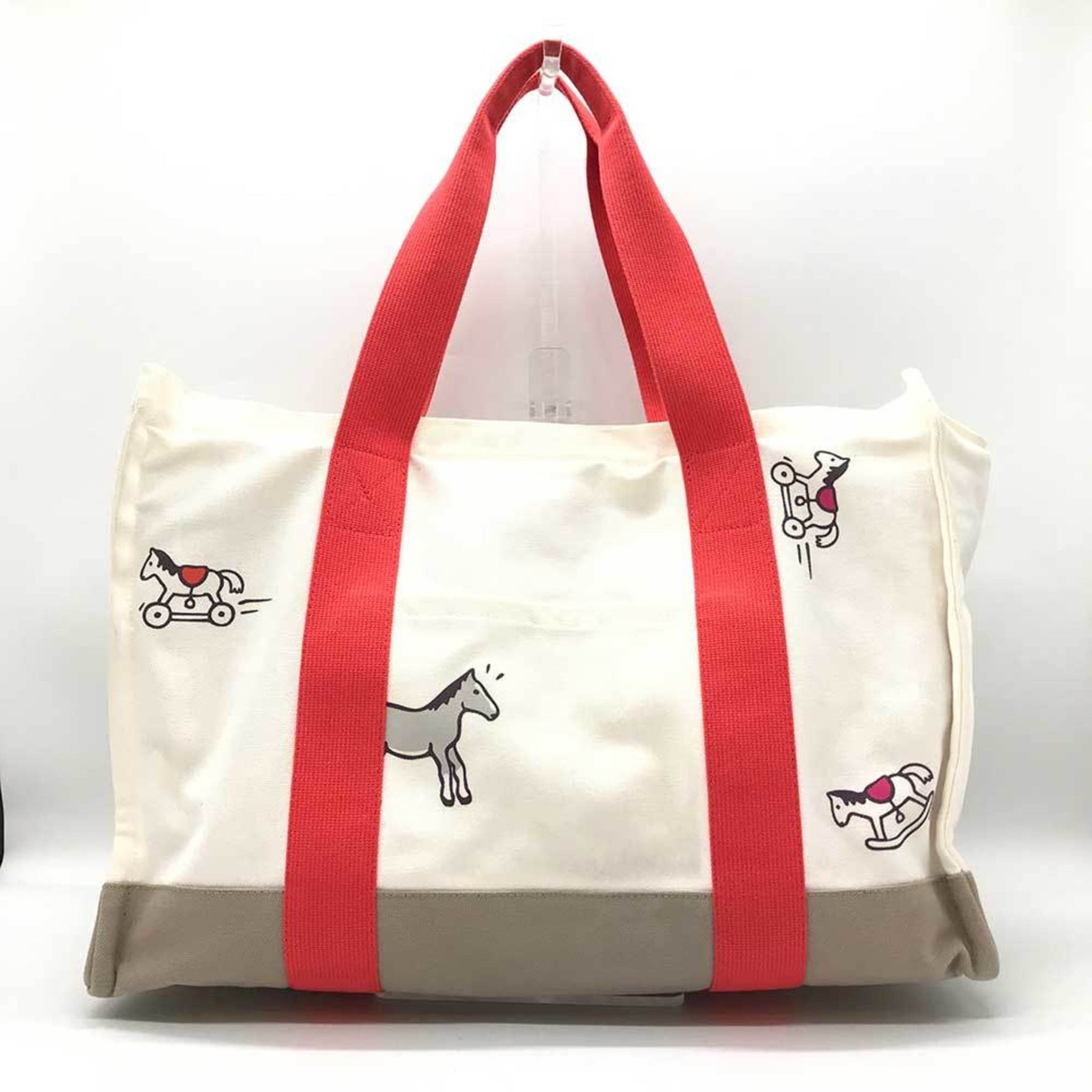 Hermes Adada Mother's Bag Canvas Ivory Red Pouch