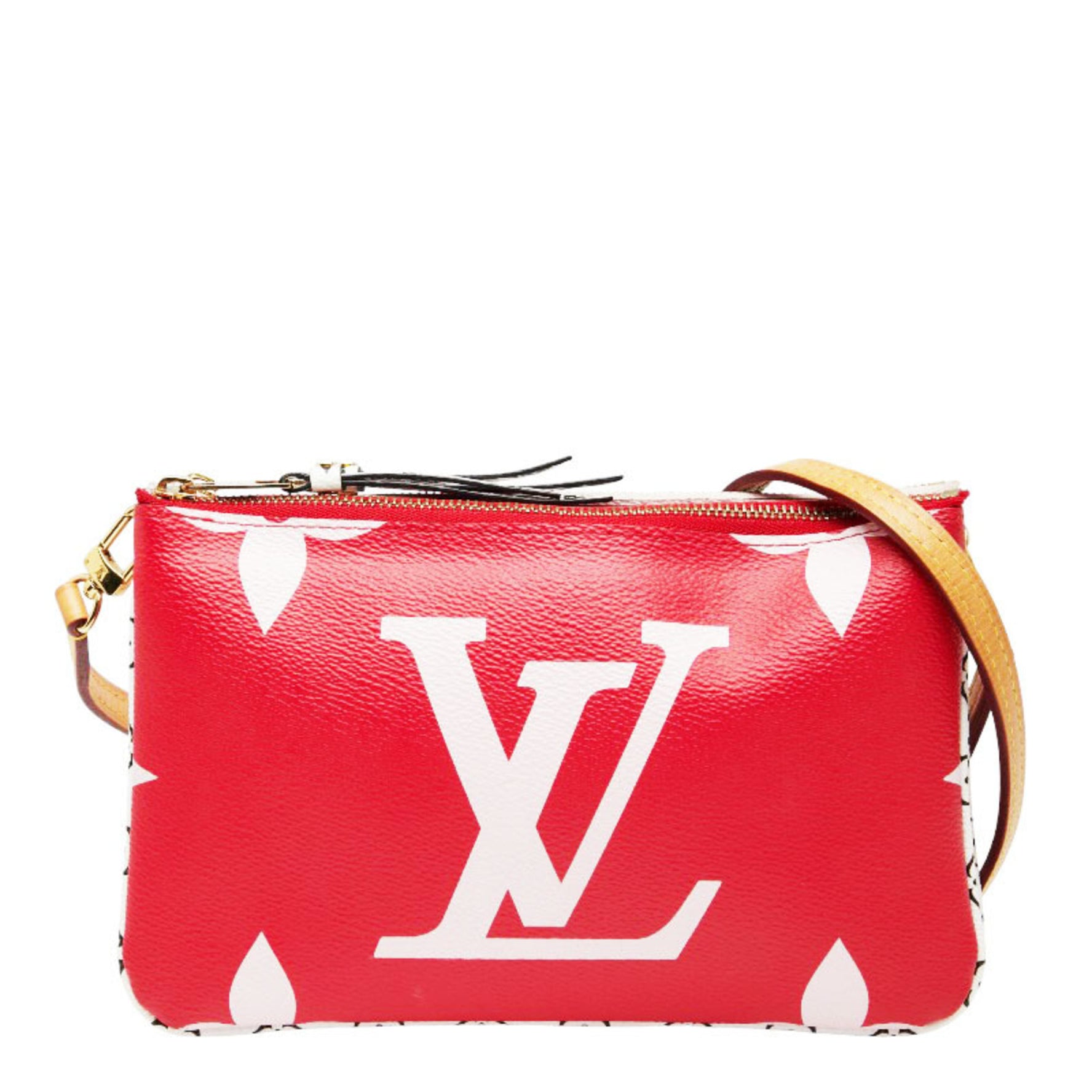Louis Vuitton Monogram Giant Pochette Double Zip Crossbody Shoulder Bag Rouge Red Pink Leather LOUIS VUITTON