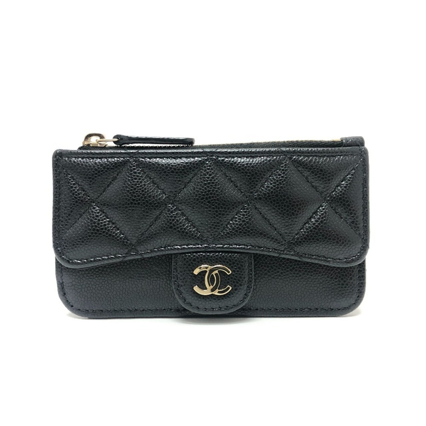 CHANEL Coco Mark Matelasse Classic Zip Business Card Holder/Card Case Wallet/Coin Wallet Coin Purse Caviar Skin