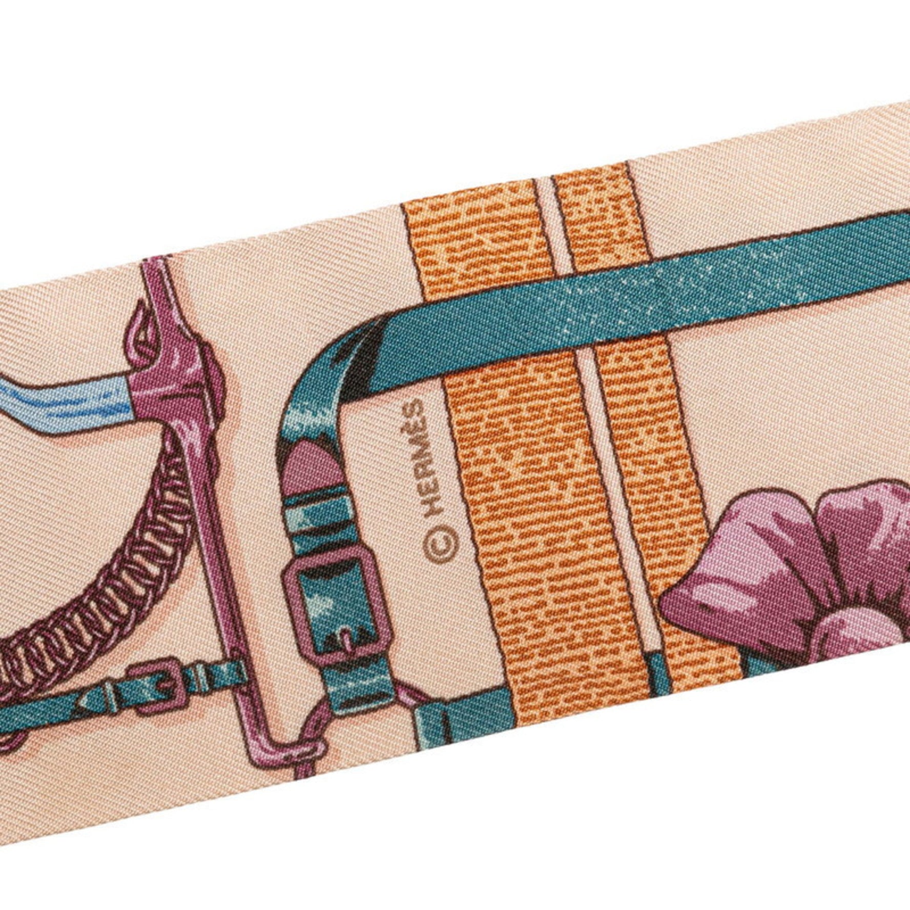 Hermès Twilly GRAND MANAGE Scarf, Beige Multicolor Silk, HERMES