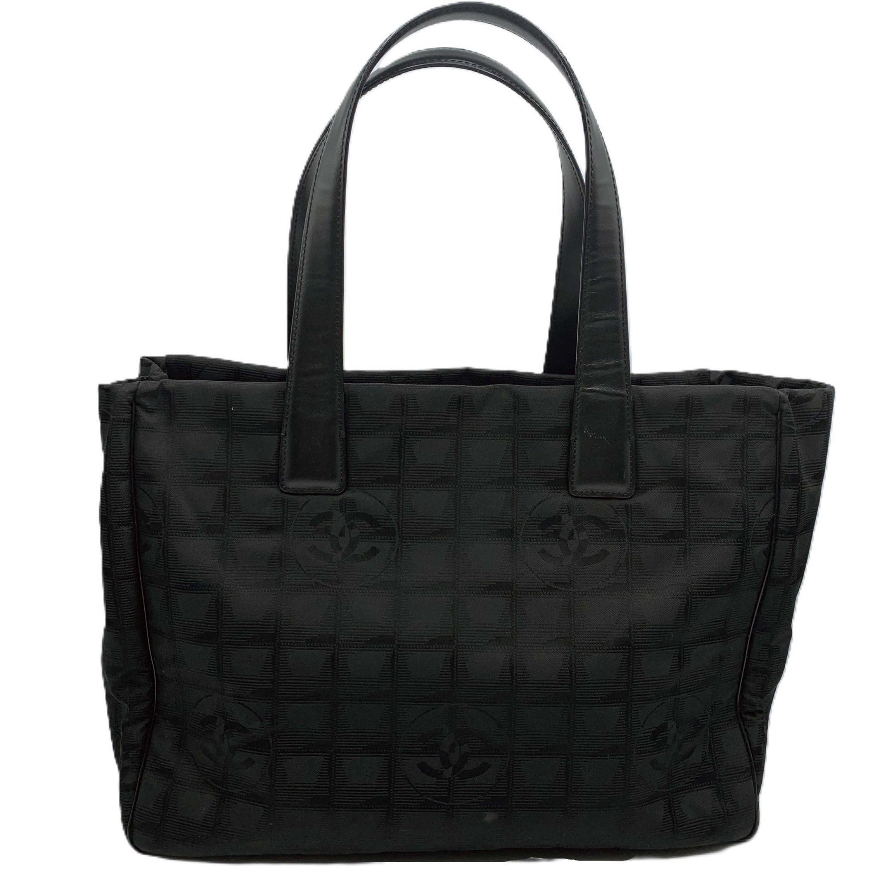 Chanel New Travel Line Tote MM Bag Shoulder Nylon Jacquard Leather