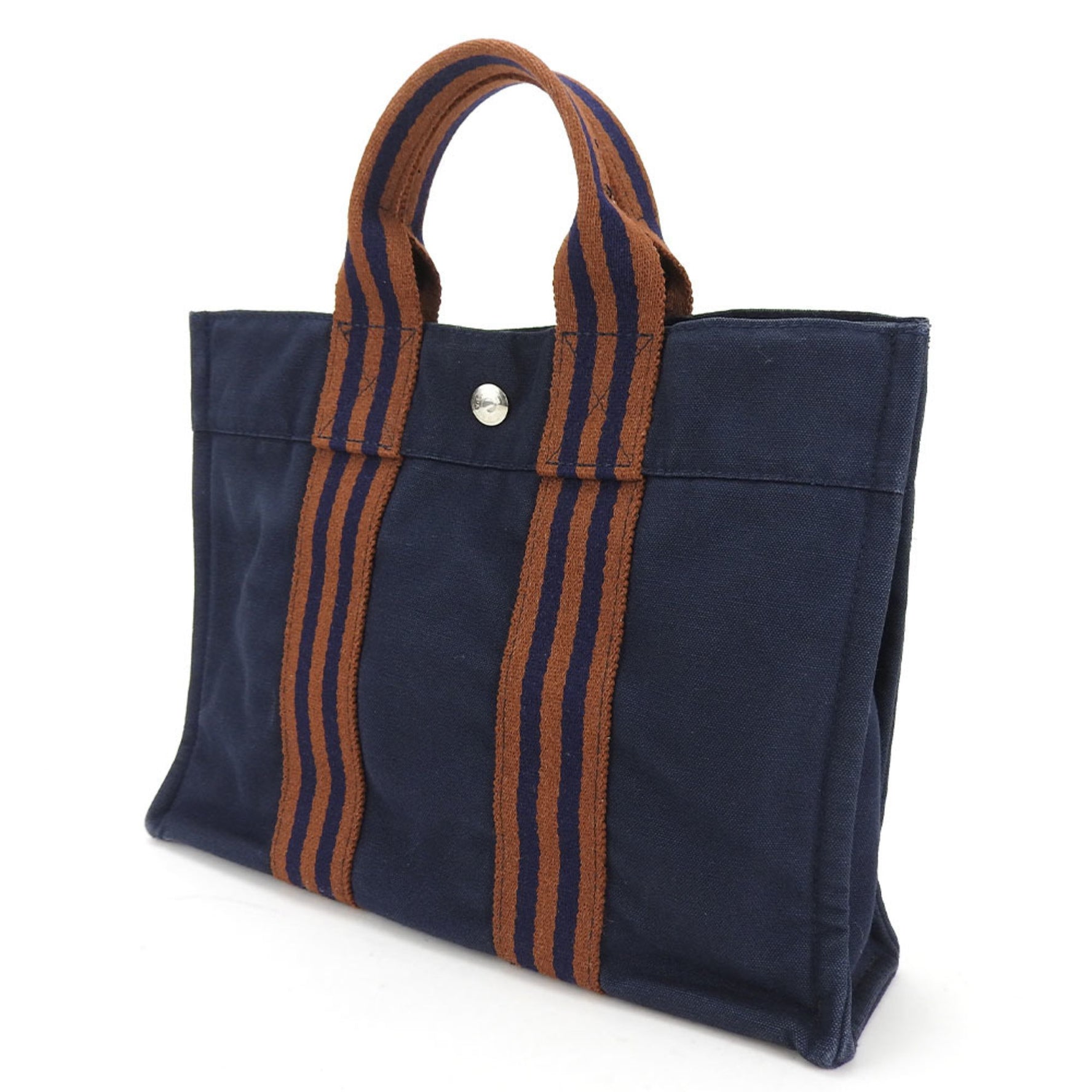 Hermes Tote Bag Foult PM Canvas Navy Brown Men's