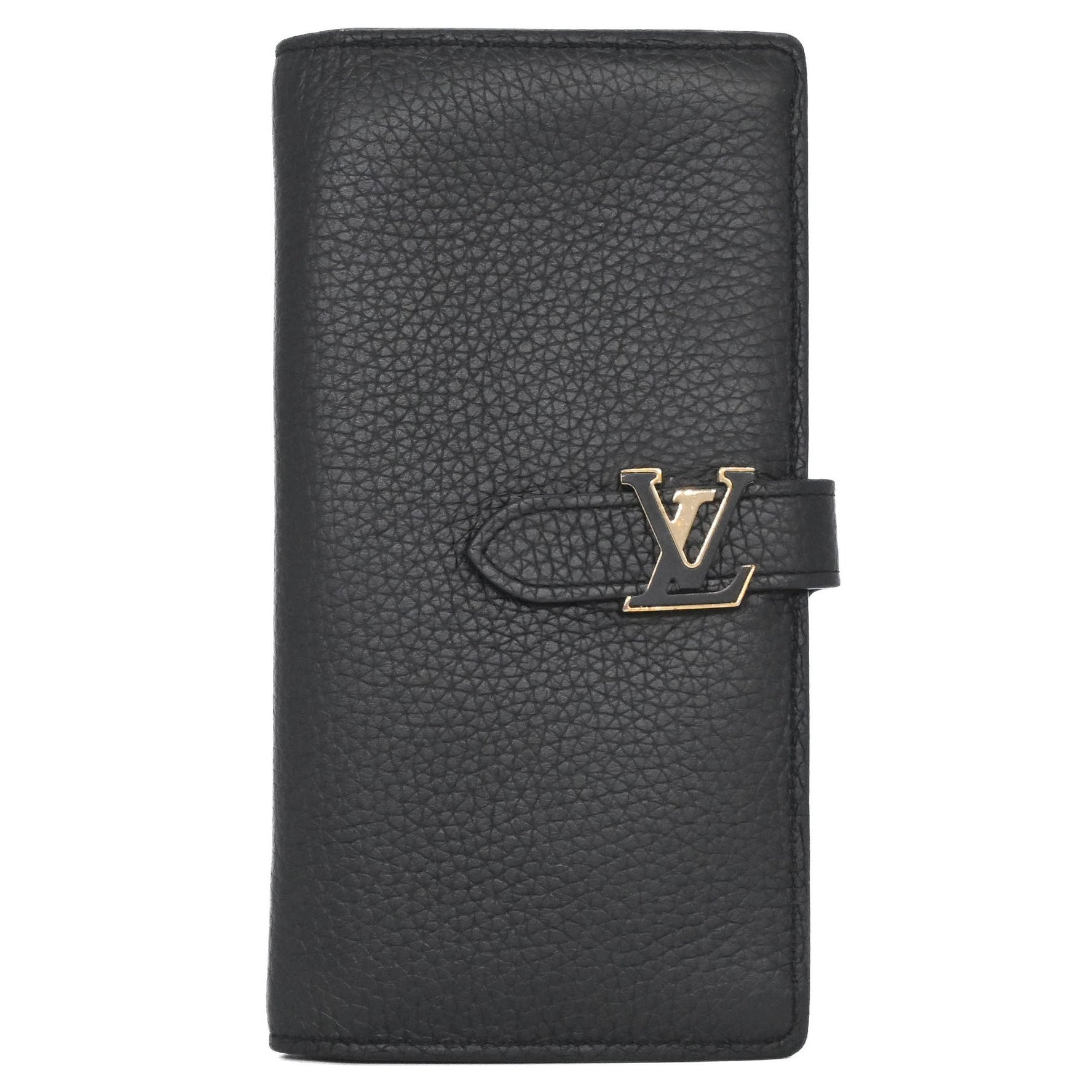 Louis Vuitton Taurillon Leather LV Vertical Wallet Noir Black Men's Long with Coin Purse and IC Chip