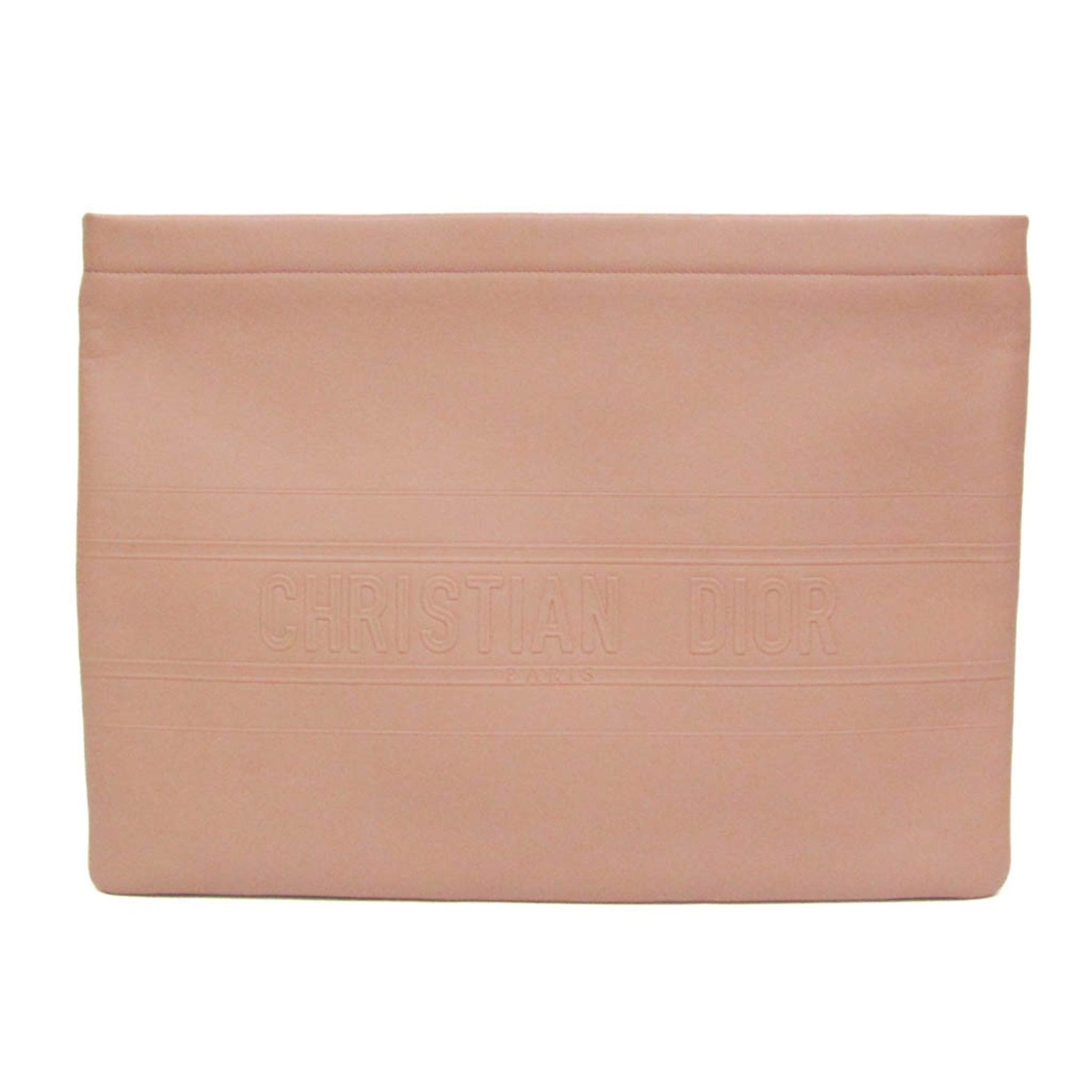 Christian Dior Striped Logo Pouch Women,Men Leather Clutch Bag Pink Beige