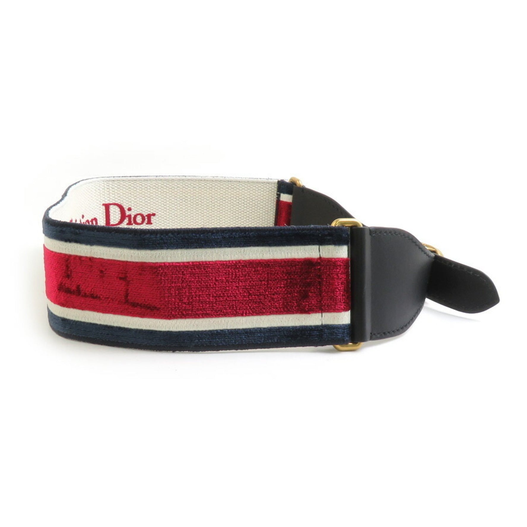 Christian Dior Belt, Velour and Leather, Navy, Red, Off-White, Gold