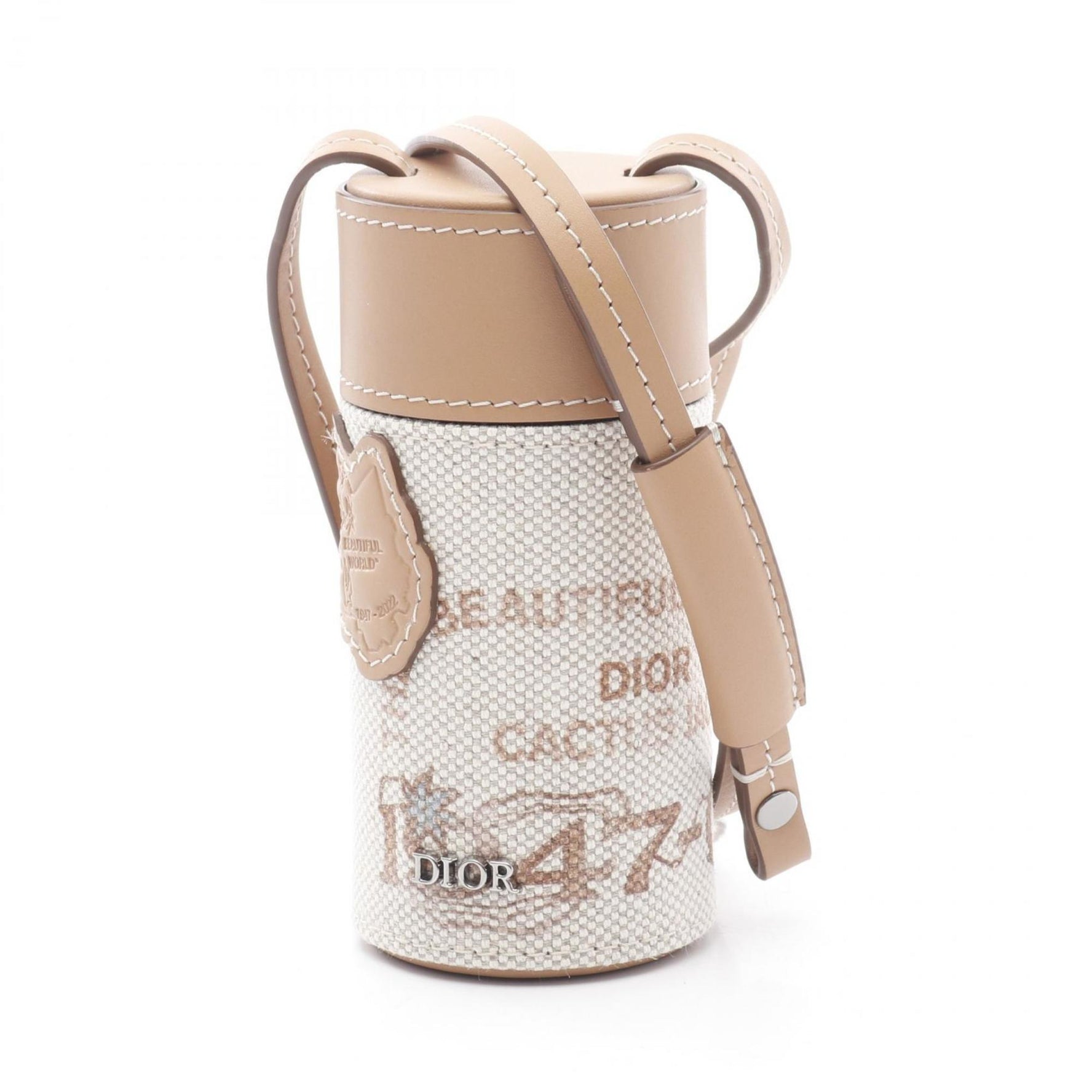 Christian Dior DIOR x TRAVIS SCOTT CACTUS JACK Roller Pouch Nano Shoulder Bag, Canvas and Leather, Beige Brown