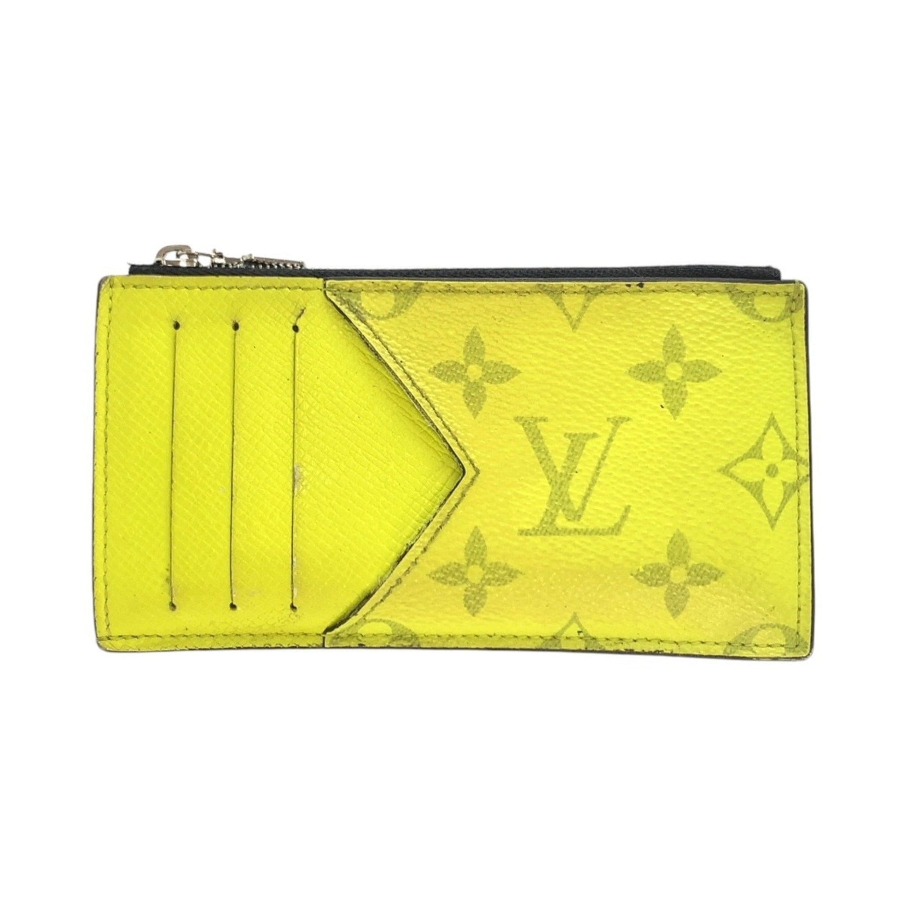 Louis Vuitton Taigarama Coin and Card Holder, Jaune, Yellow, Silver Hardware, Wallet/Coin Case, Case