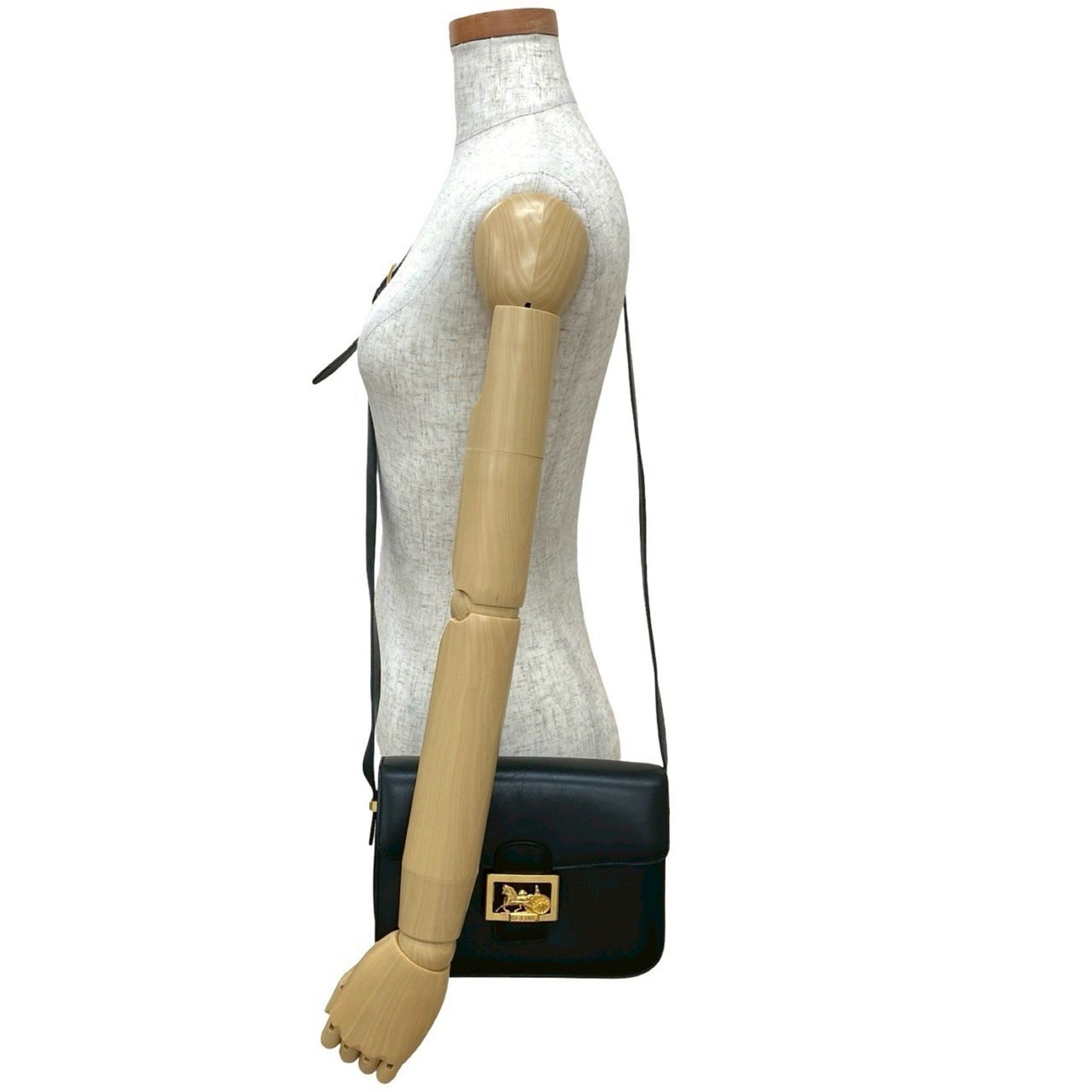 CELINE 947-1: Horse-Drawn Carriage Design, Calfskin Leather, Genuine Leather Shoulder Bag, Pochette, Sacoche