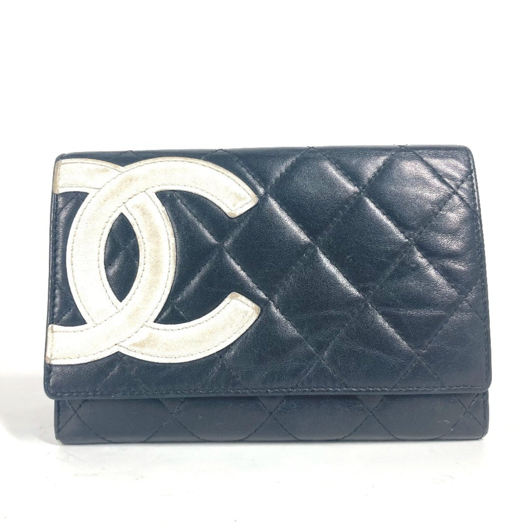 CHANEL Cambon Line CC Coco Mark Compact Wallet Bi-fold Leather Black