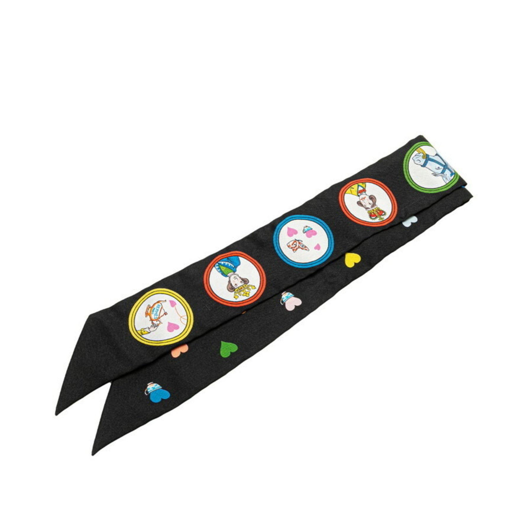 Hermes Twilly Tea Time Scarf Muffler Black Multicolor Silk