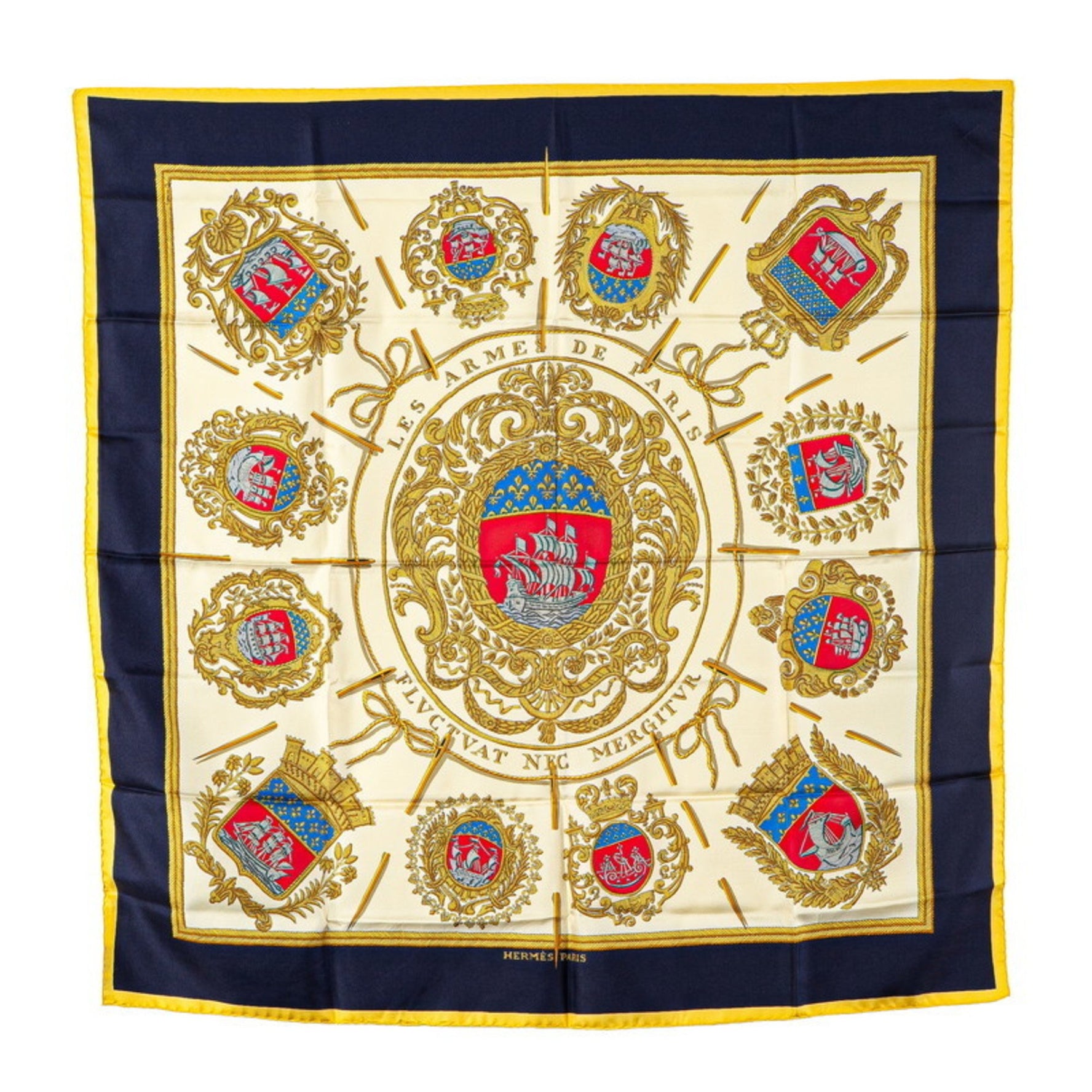 Hermes Hermès Carré 90 "Les Armes de Paris" Paris Emblem Scarf, Multicolor Silk