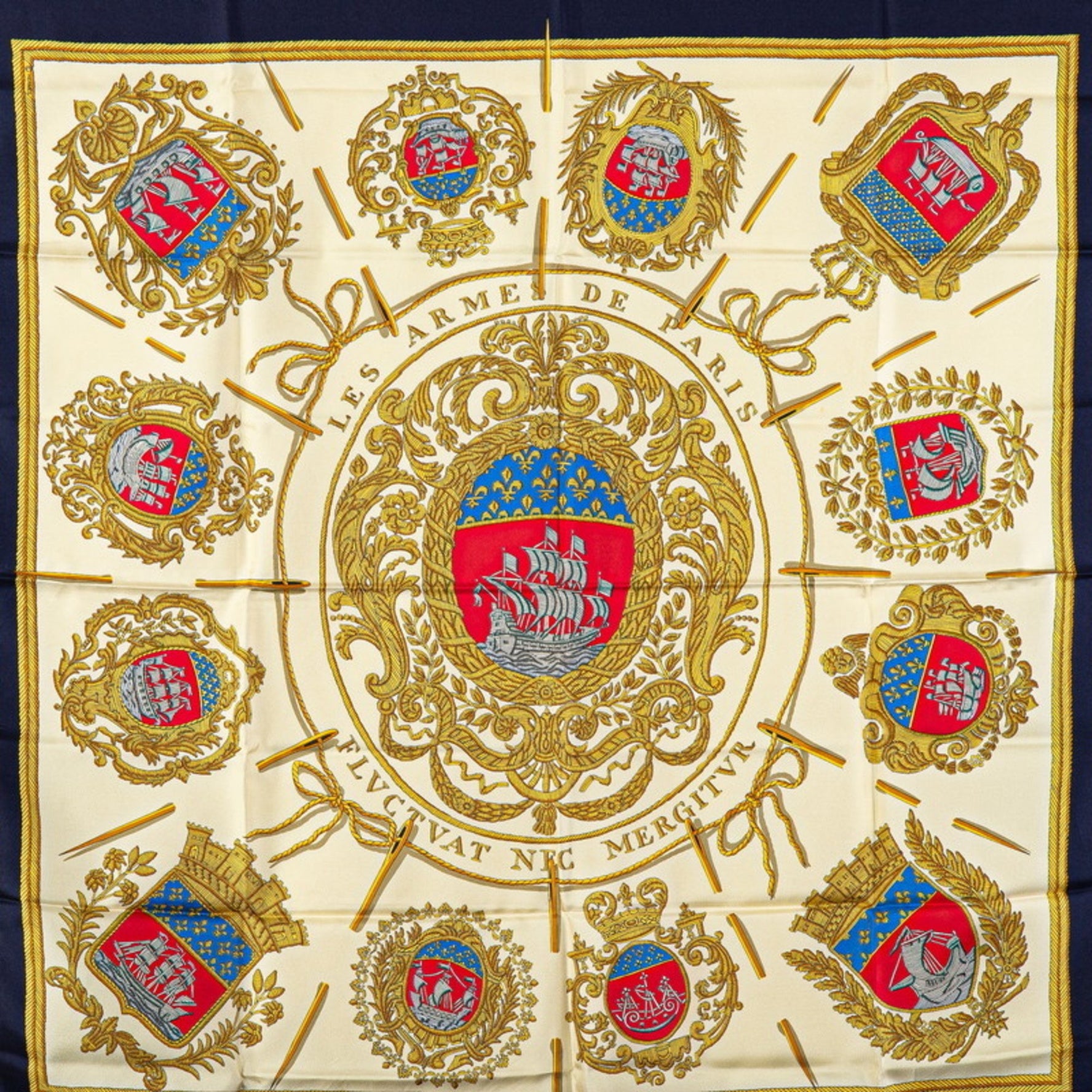 Hermes Hermès Carré 90 "Les Armes de Paris" Paris Emblem Scarf, Multicolor Silk