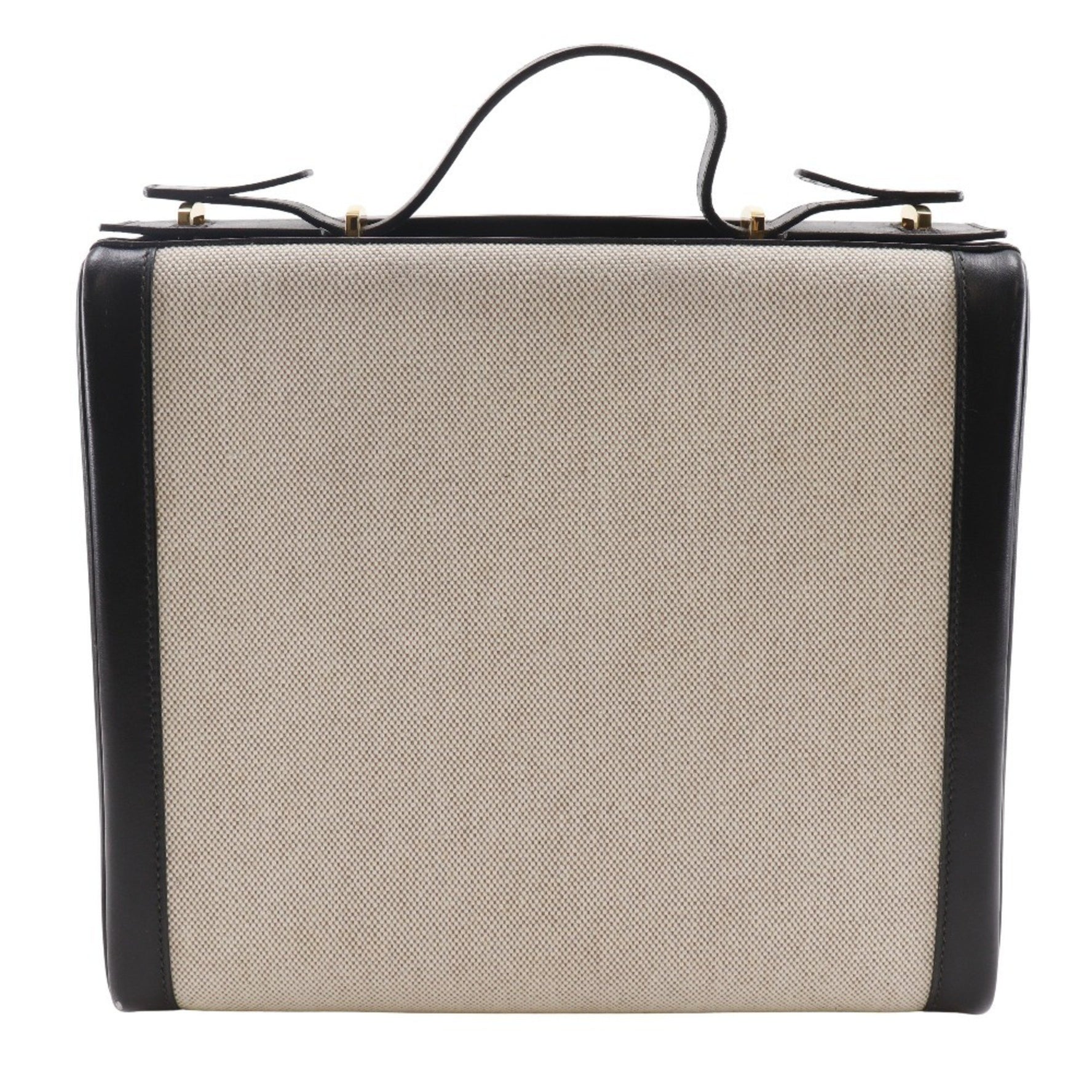 Hermes Hermès Vanity Handbag Travel Case in Calfskin, 1994, Black/Beige, with Belt Clasp, Unisex