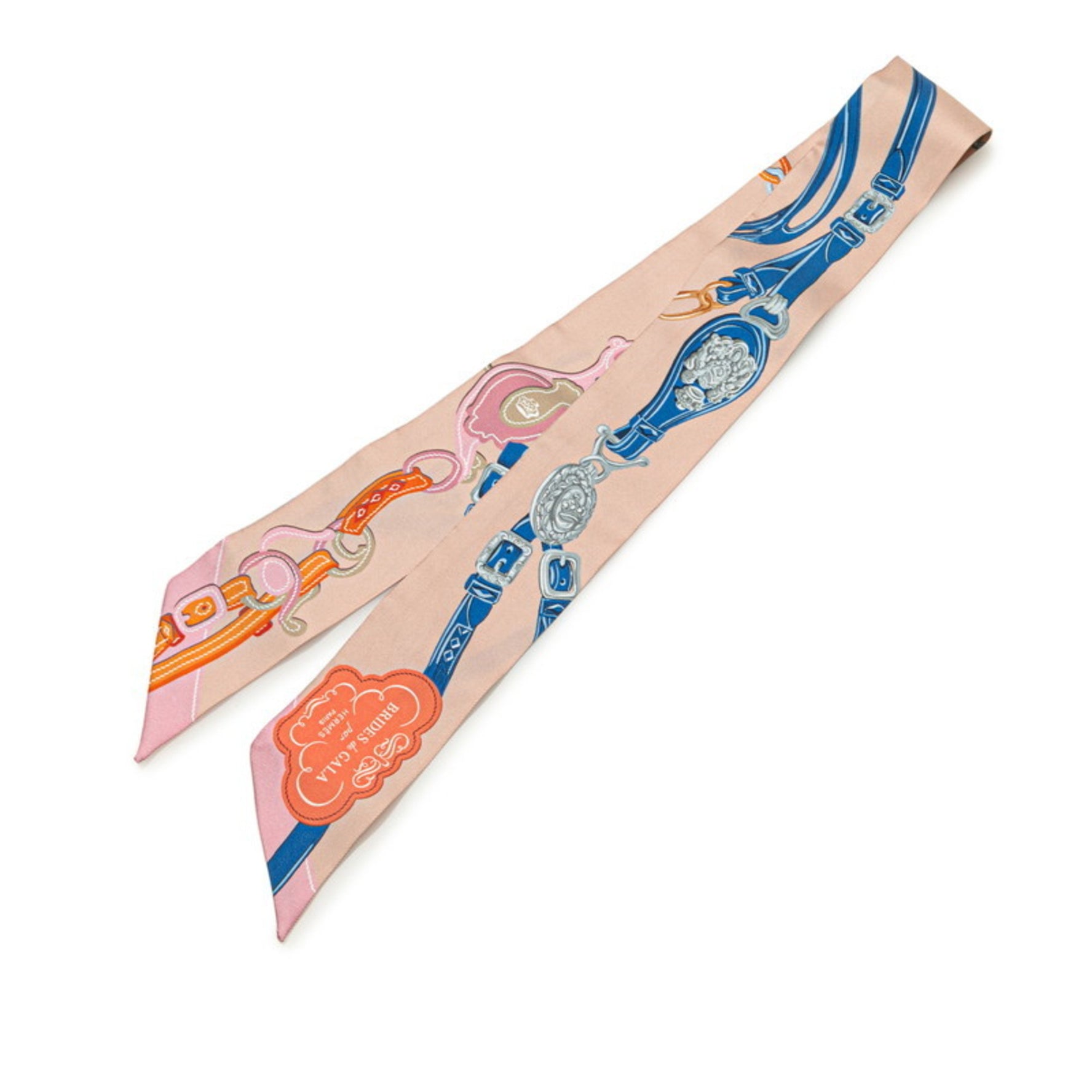 Hermes Hermès Twilly Brides de Gala Applique Pique Scarf, Beige Multicolor Silk