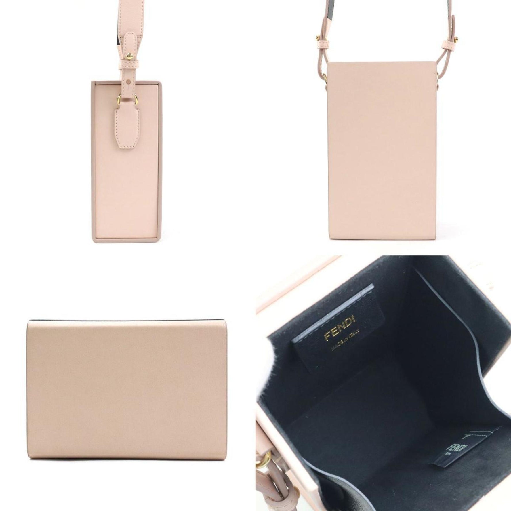 FENDI Shoulder Bag PACK Leather Pink Beige Gold