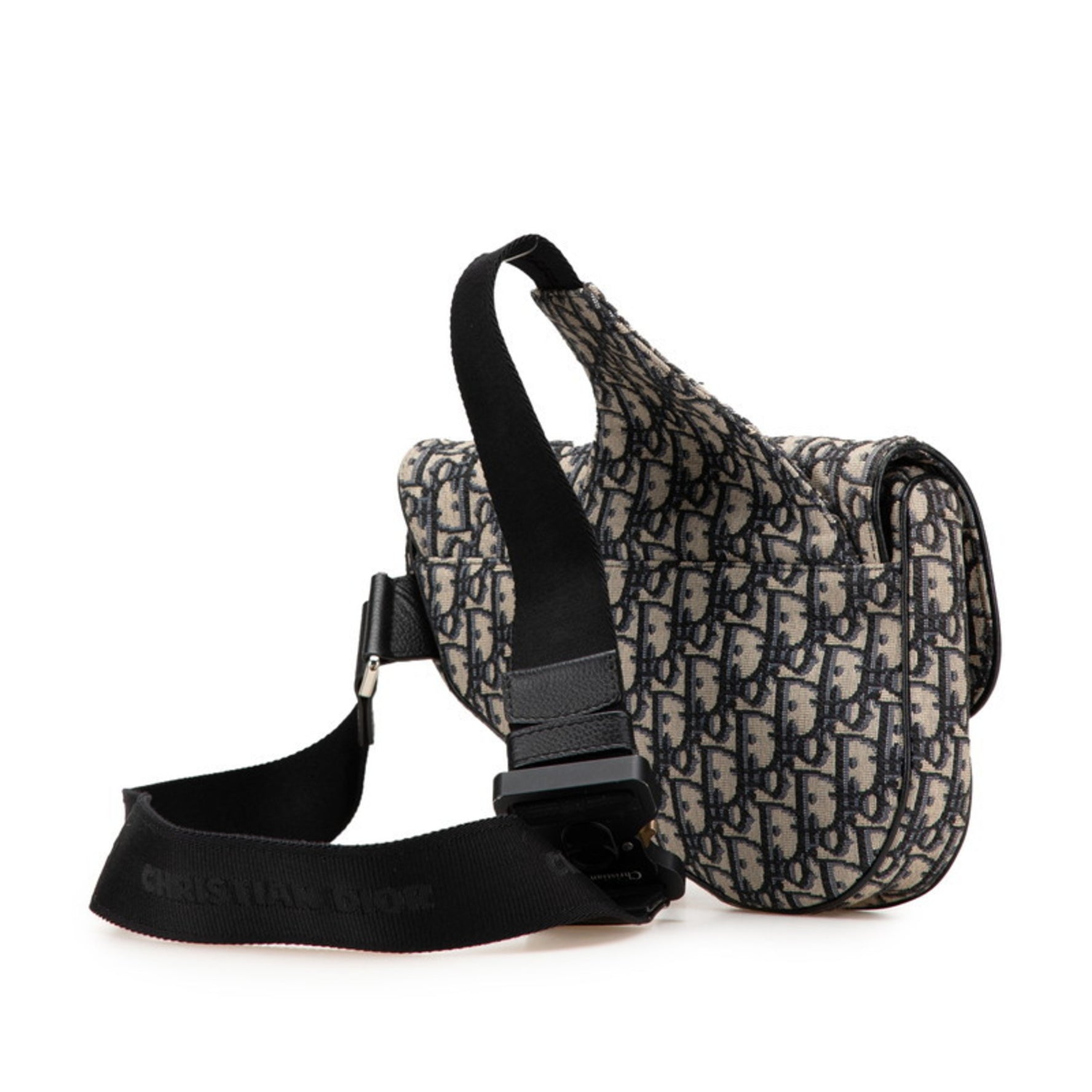 Christian Dior Dior Oblique Saddle Bag, Body Shoulder Navy, Beige, Canvas, Leather