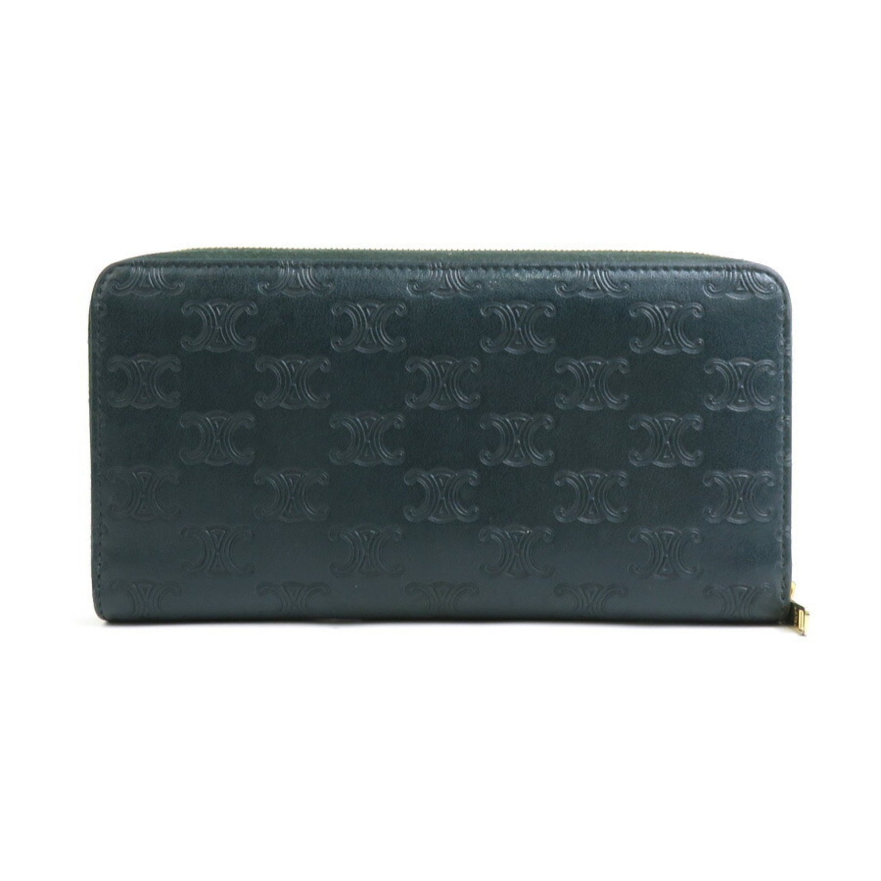 CELINE Triomphe Round Long Wallet, Leather, Dark Green, Men's