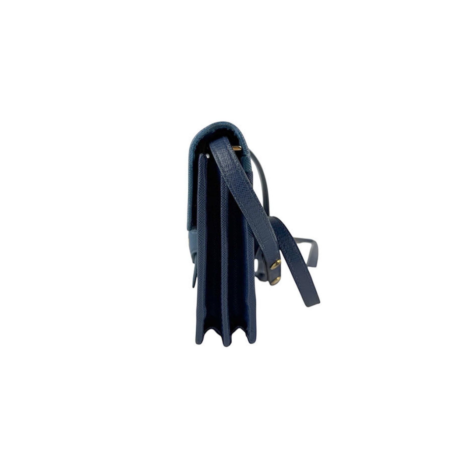 Prada Shoulder Bag/Wallet Leather Blue Navy Gold