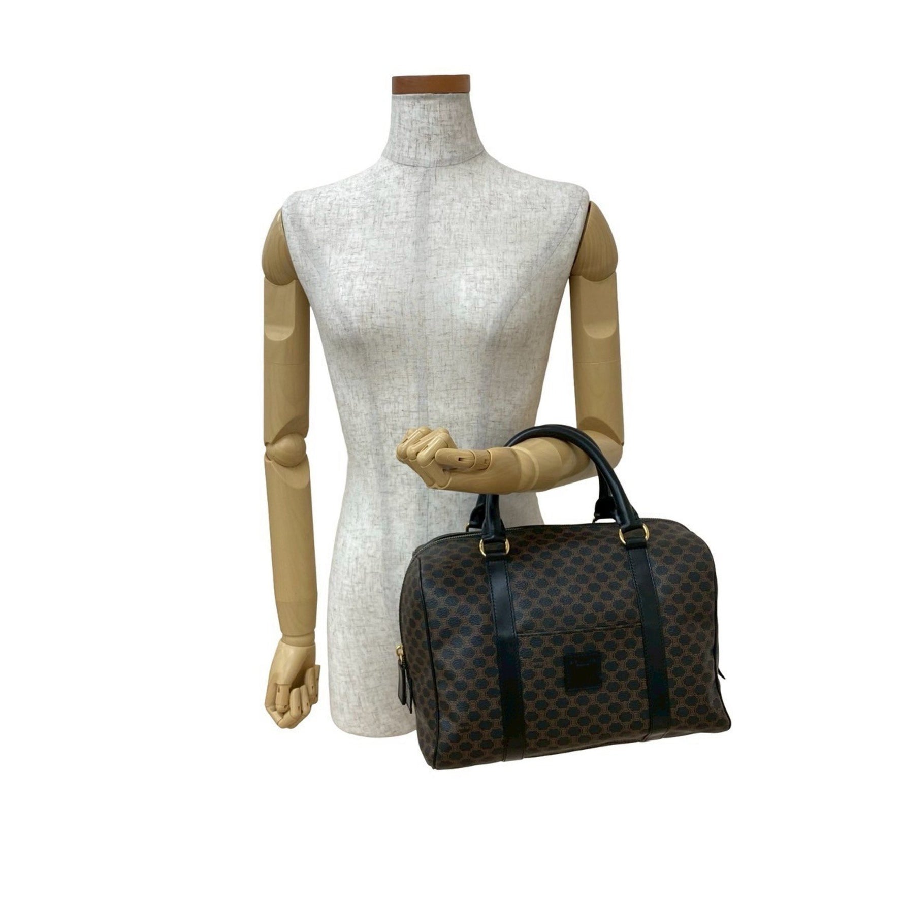 CELINE Macadam Blason Triomphe Leather Handbag/Mini Boston Bag, Black