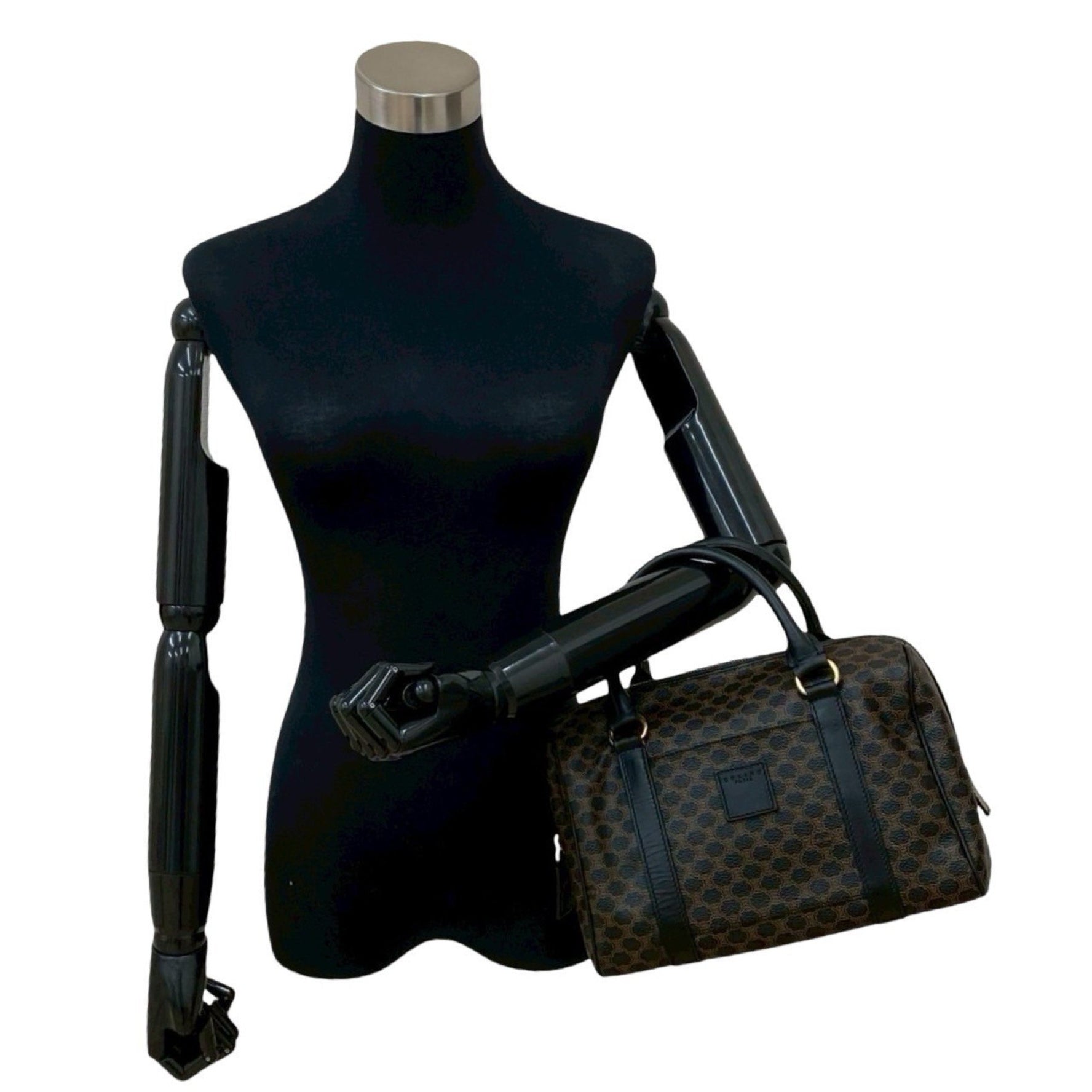 CELINE Macadam Blason with Triomphe Logo and Genuine Leather Handbag/Mini Boston Bag in Black Brown