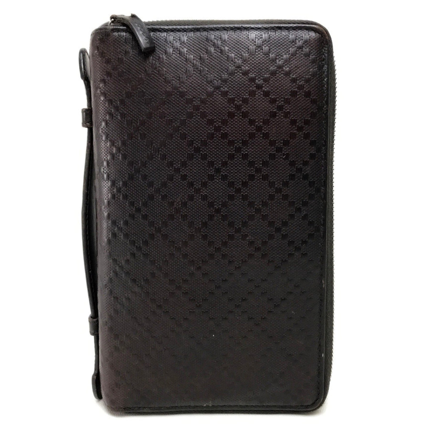 GUCCI Diamante Travel Case Round Long Wallet Leather Men's Dark Brown