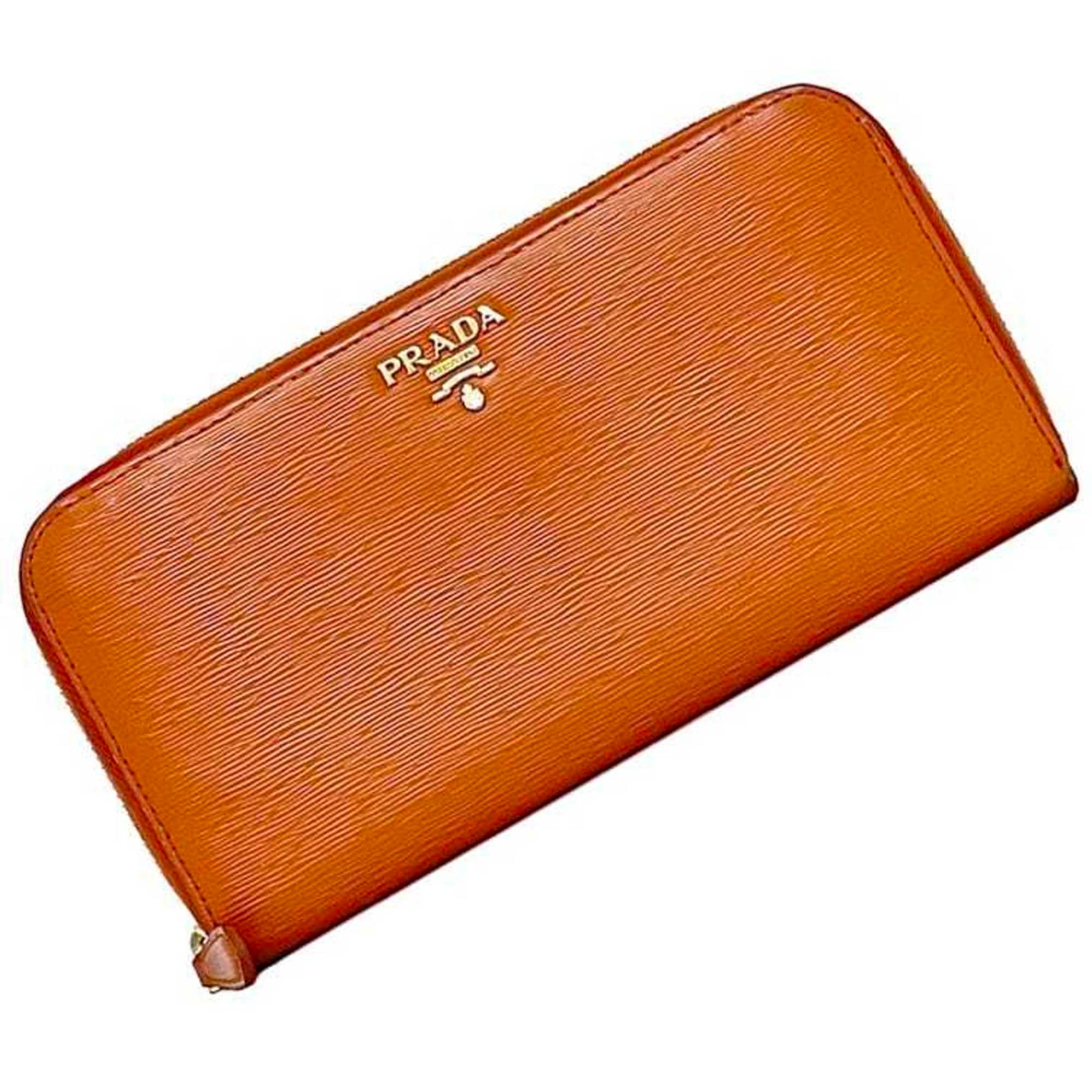 Prada round long wallet Orange PAPAYA VITELLO MOVE Leather 236