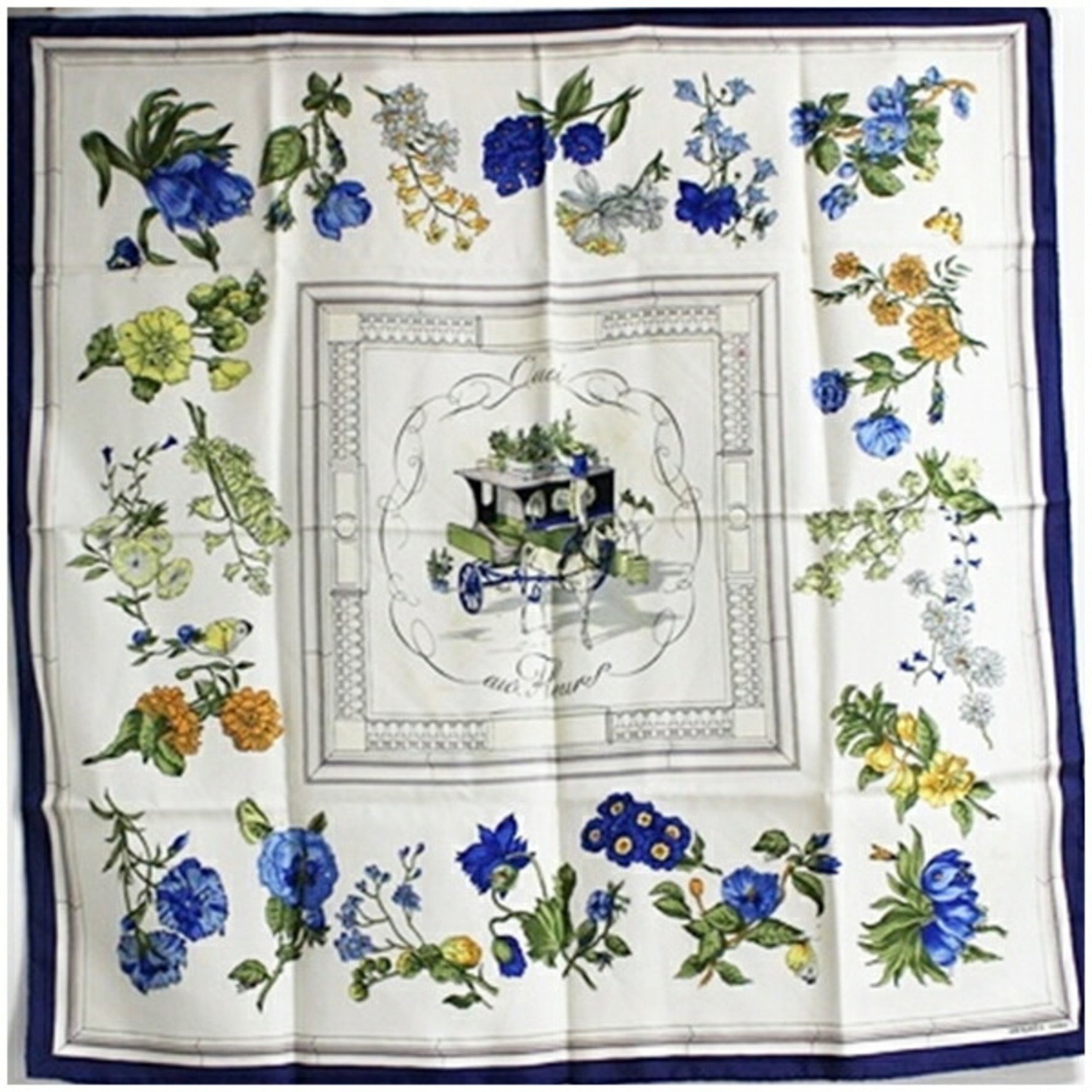 Hermès Silk Scarf/Muffler Carré 90 "Quai aux fleurs" (Flowering Coastal Street) HERMES