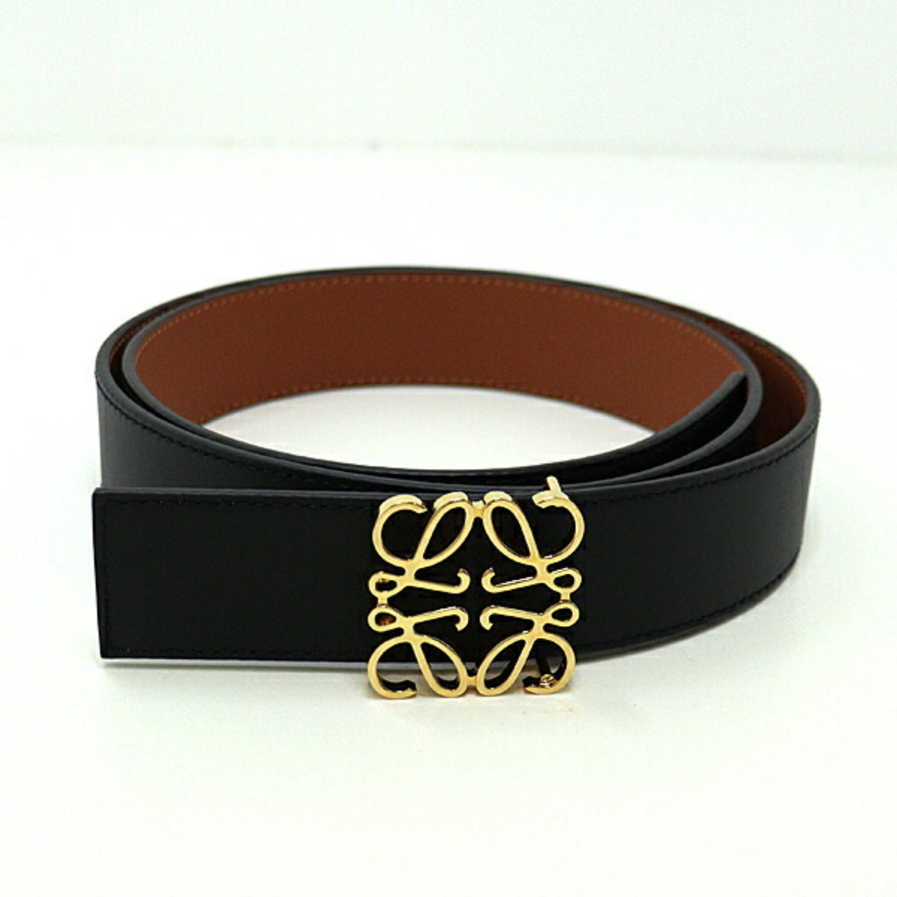 LOEWE Reversible Anagram Black & Brown Gold Cowhide Leather