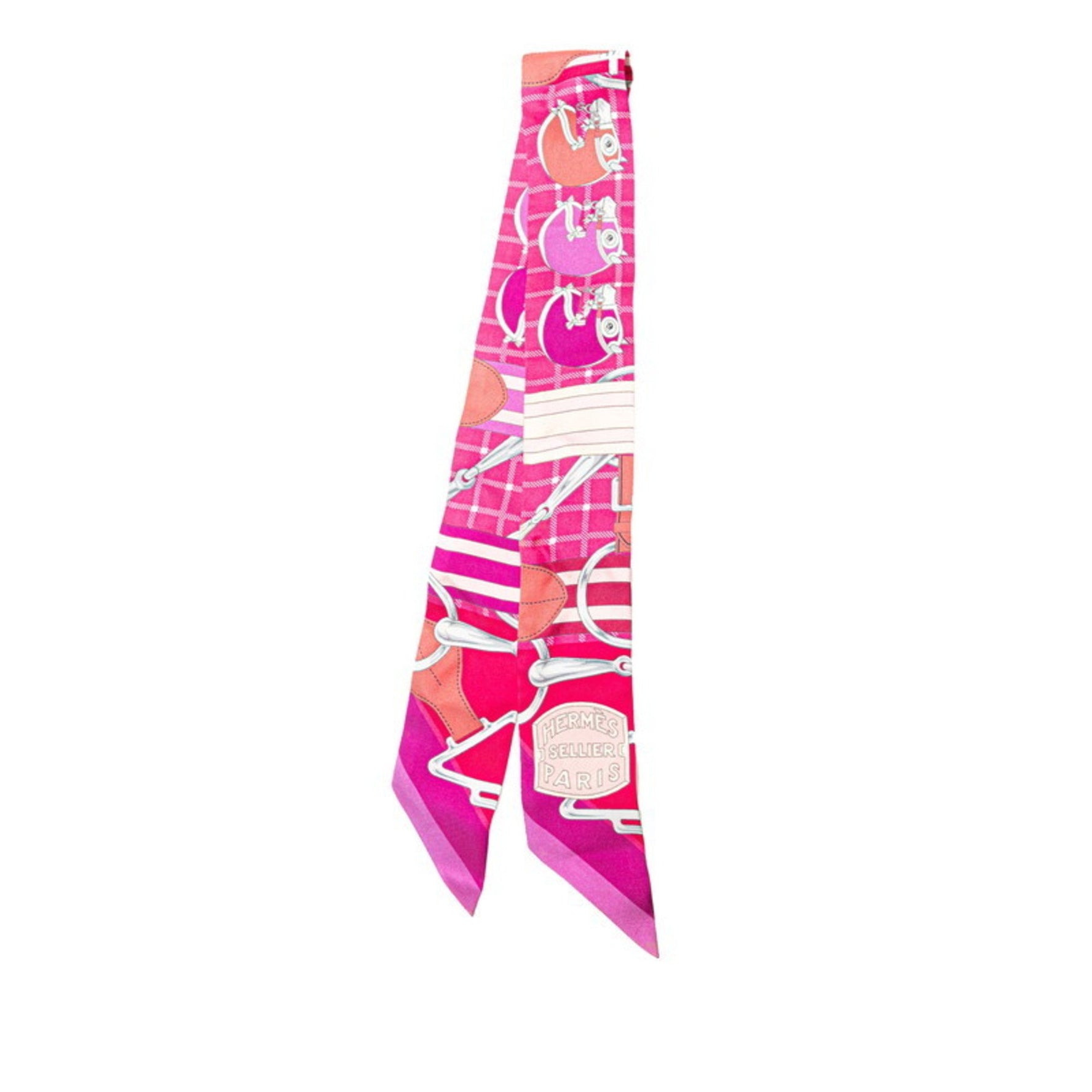 Hermes Hermès Twilly Panoplie Equestre Equestrian Gear Scarf/Muffler in Pink Multicolored Silk