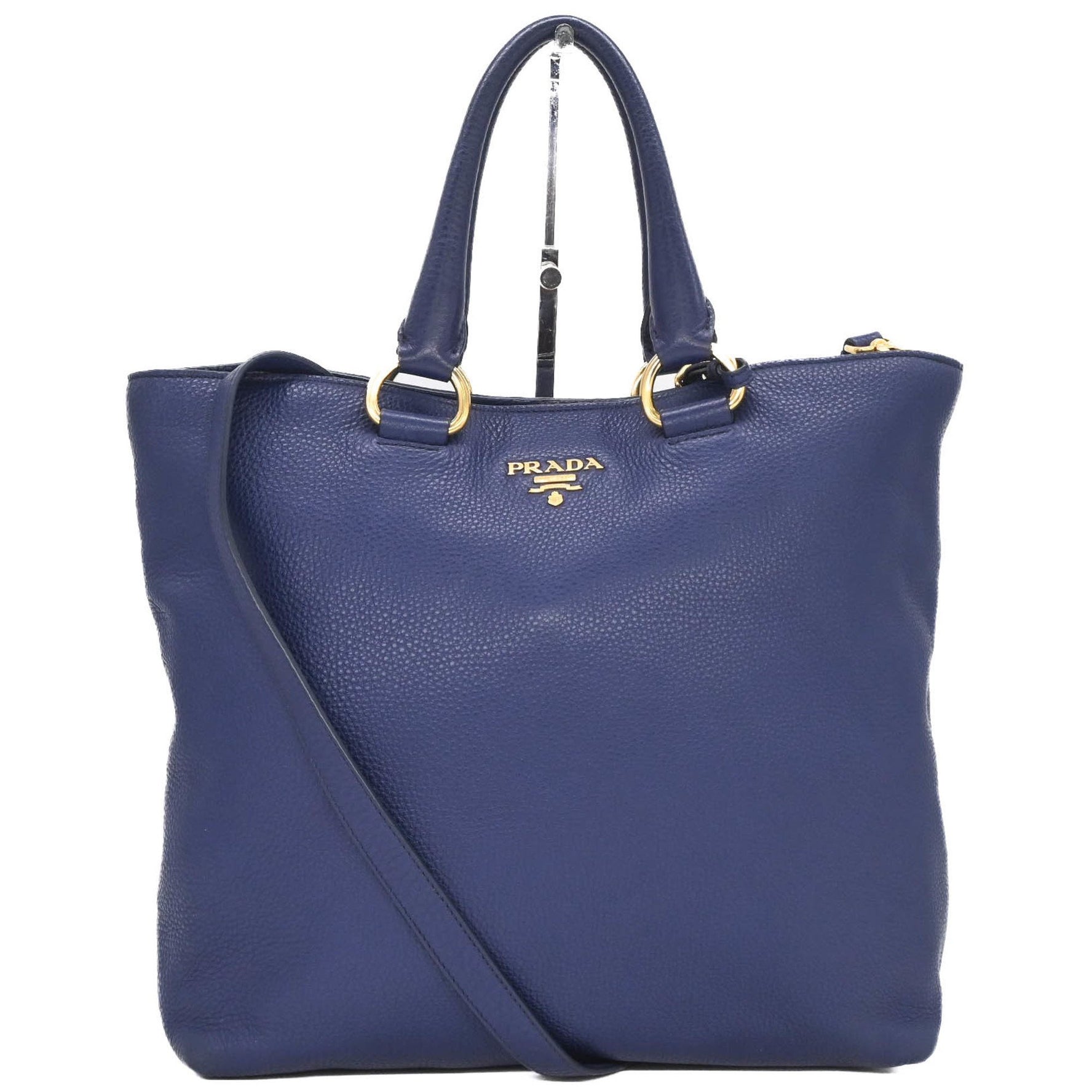 Prada Vitello Dino Tote Bag with Shoulder Strap, Cobalt