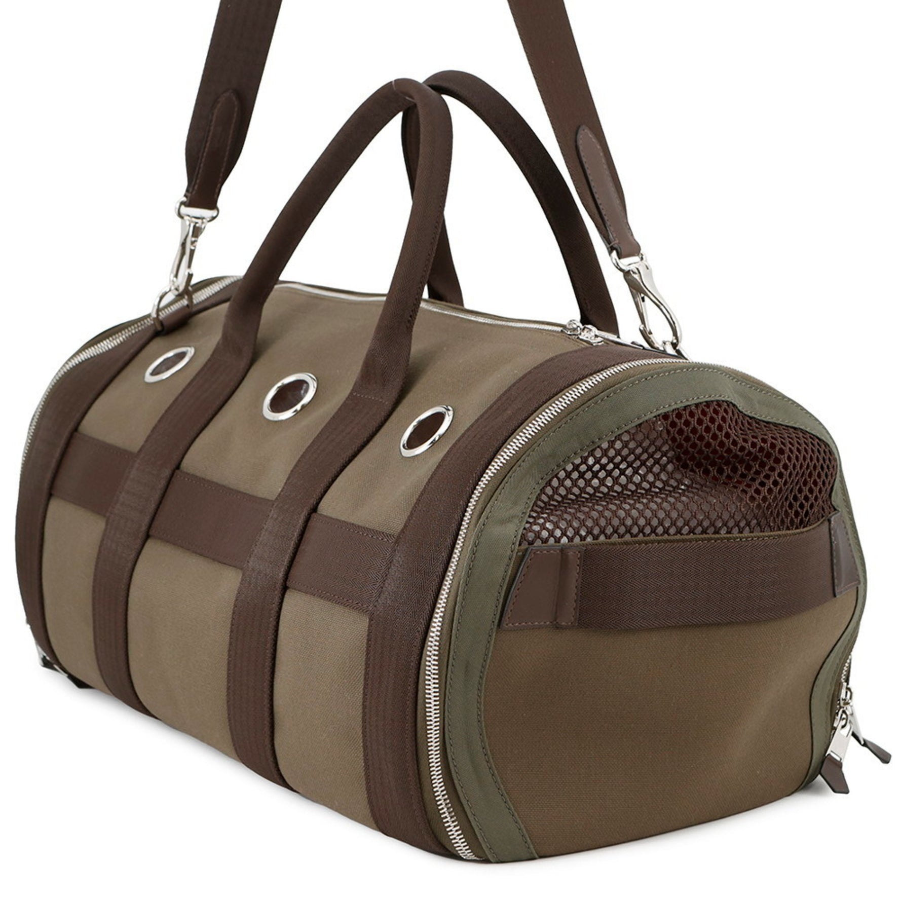 Hermes Hermès Dog Carrier Bag, Khaki, Fou Toile Military, B Stamp, Small Pet