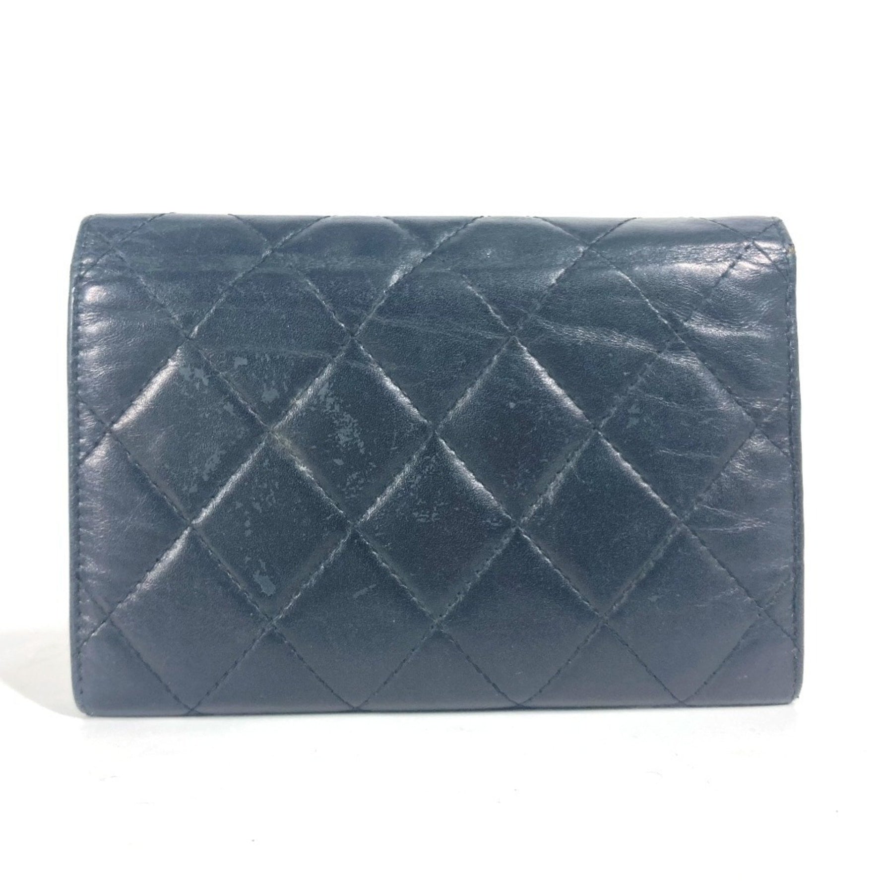 CHANEL Cambon Line CC Coco Mark Compact Wallet Bi-fold Leather Black