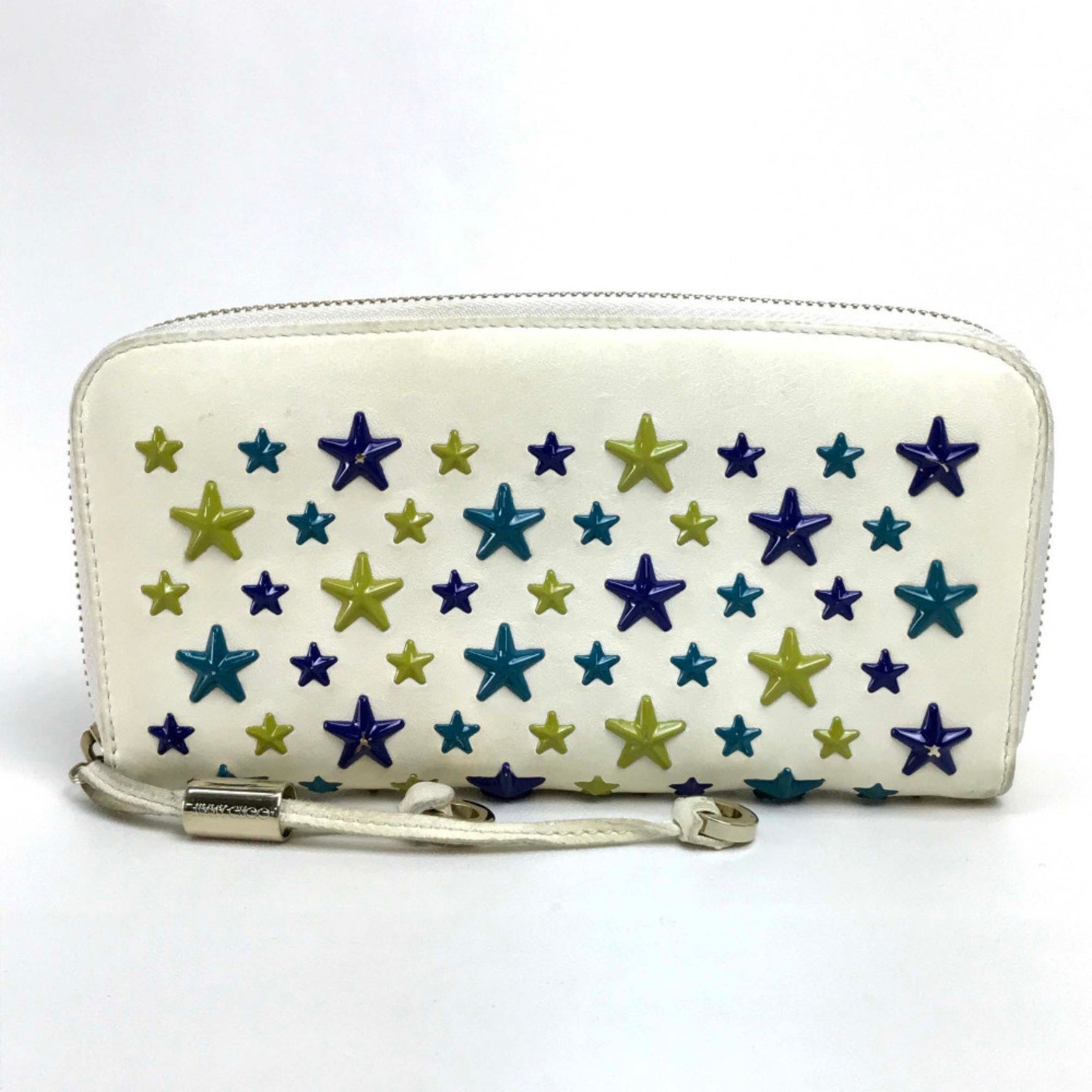 Jimmy Choo Round Long Wallet Star Studs Accessories Small Items Leather Off-White