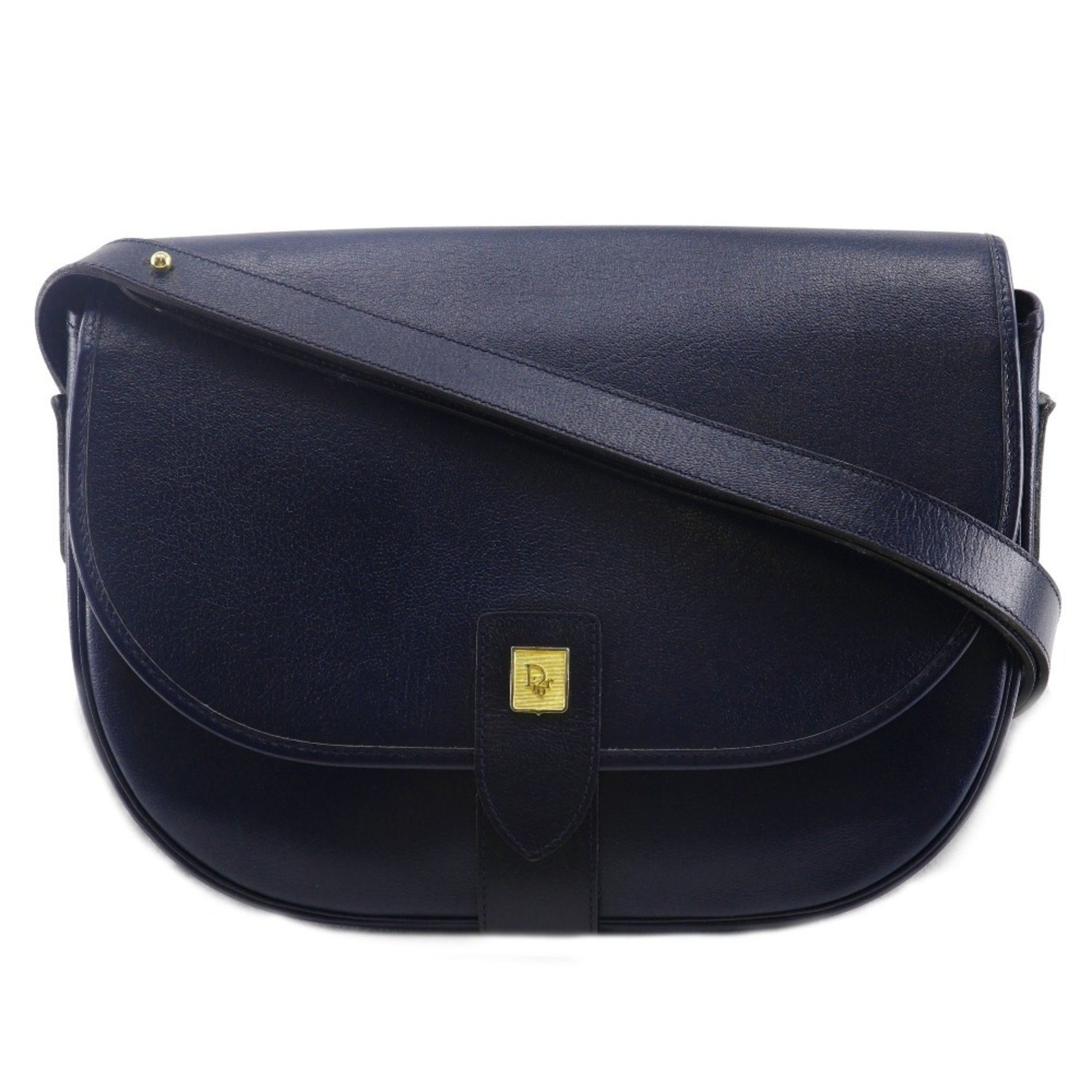 Christian Dior Old Shoulder Bag, Leather, Blue, Snap Button, Dior