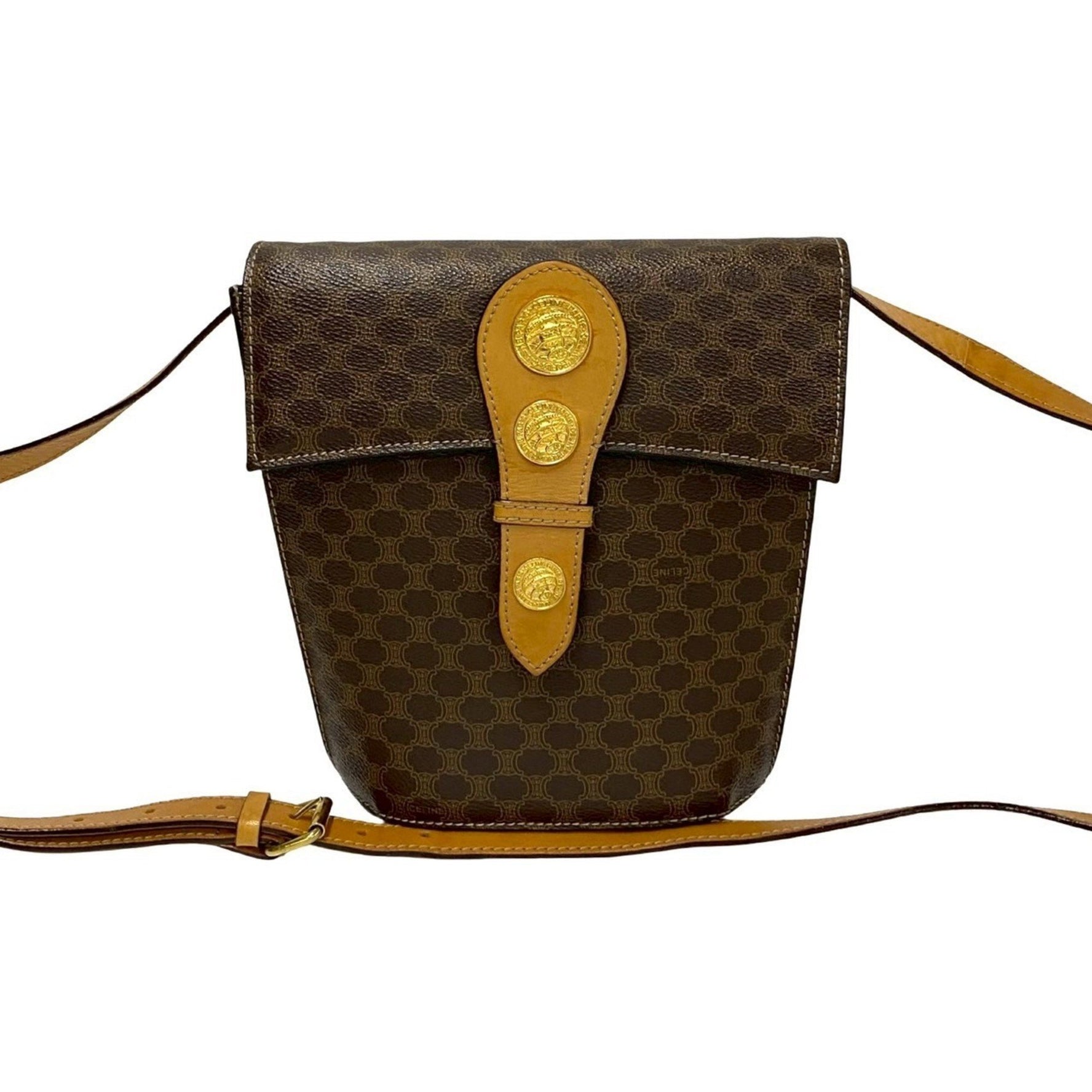 CELINE Macadam Blason Triomphe Medal and Coin Motif Leather Shoulder Bag