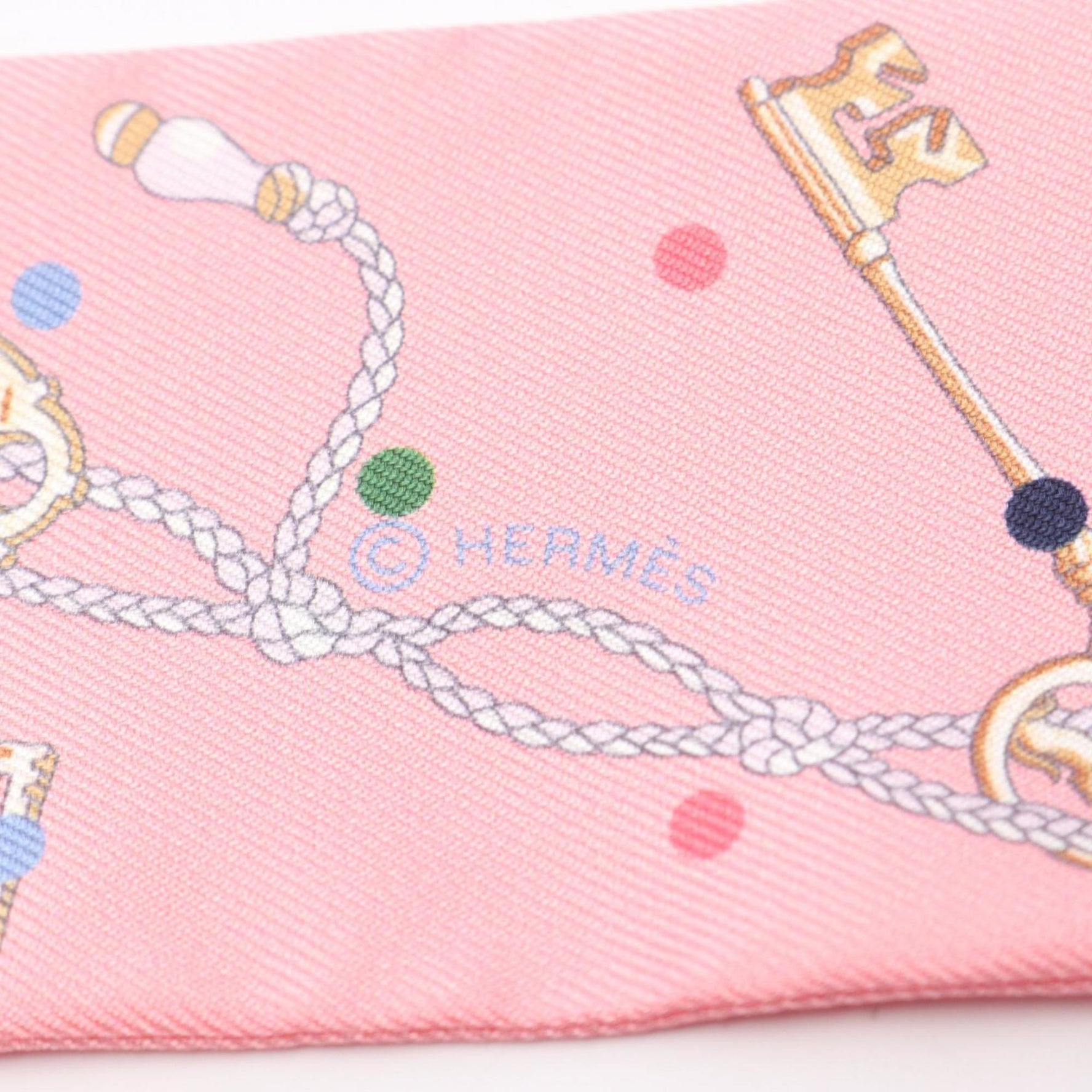 Hermes Hermès Les Cles a Pois Twilly Silk Scarf in Multicolored Pink