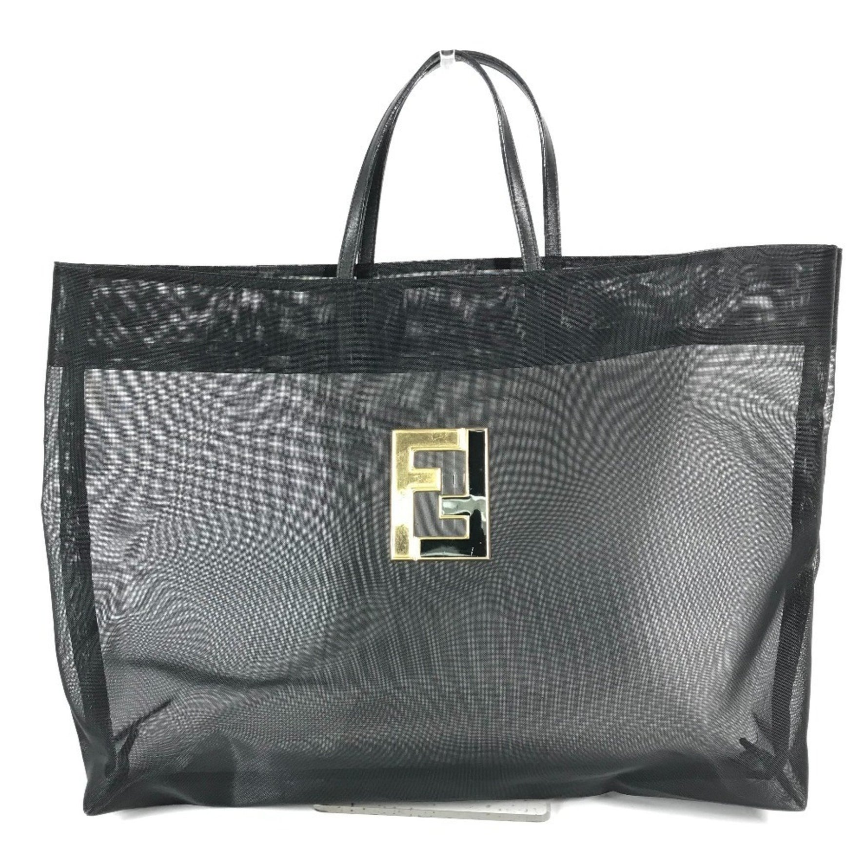 FENDI FF logo mesh big bag, tote beach handbag, nylon mesh/leather