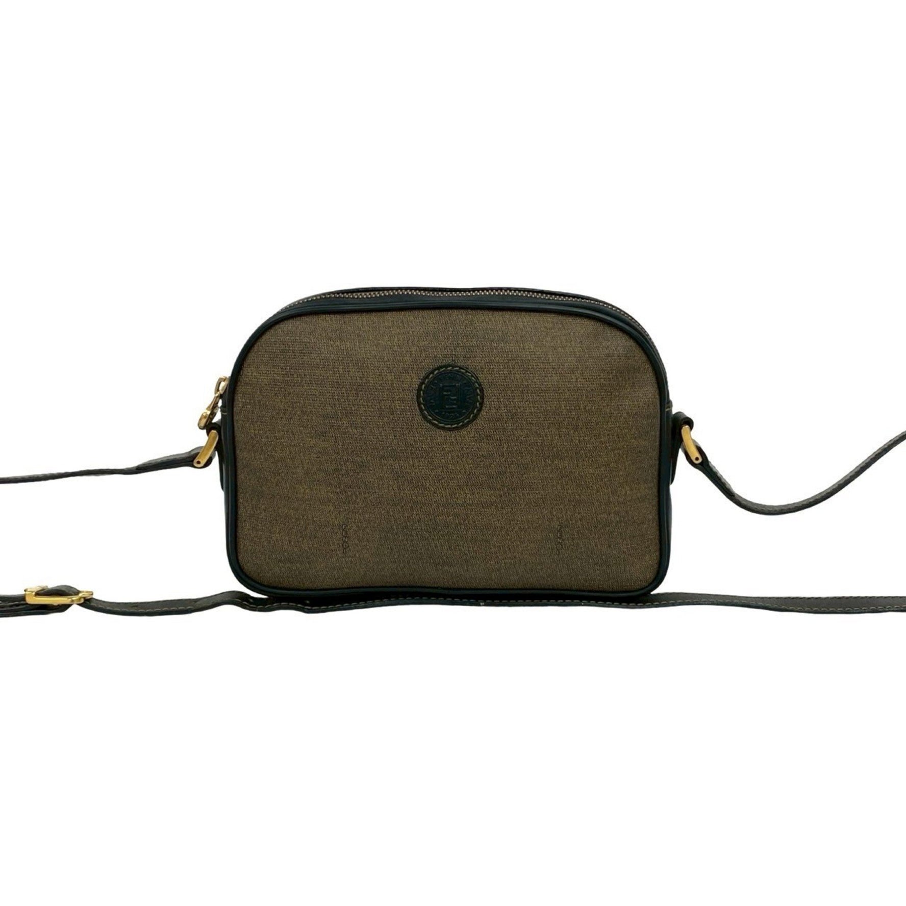 FENDI FF logo motif leather mini shoulder bag/pouch/sacoche in brown