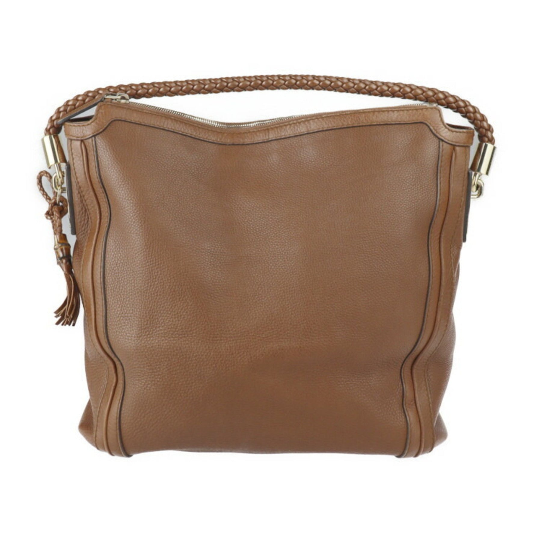 GUCCI Bamboo Shoulder Bag Leather Series Gold Metal Fitting Braided One Tassel