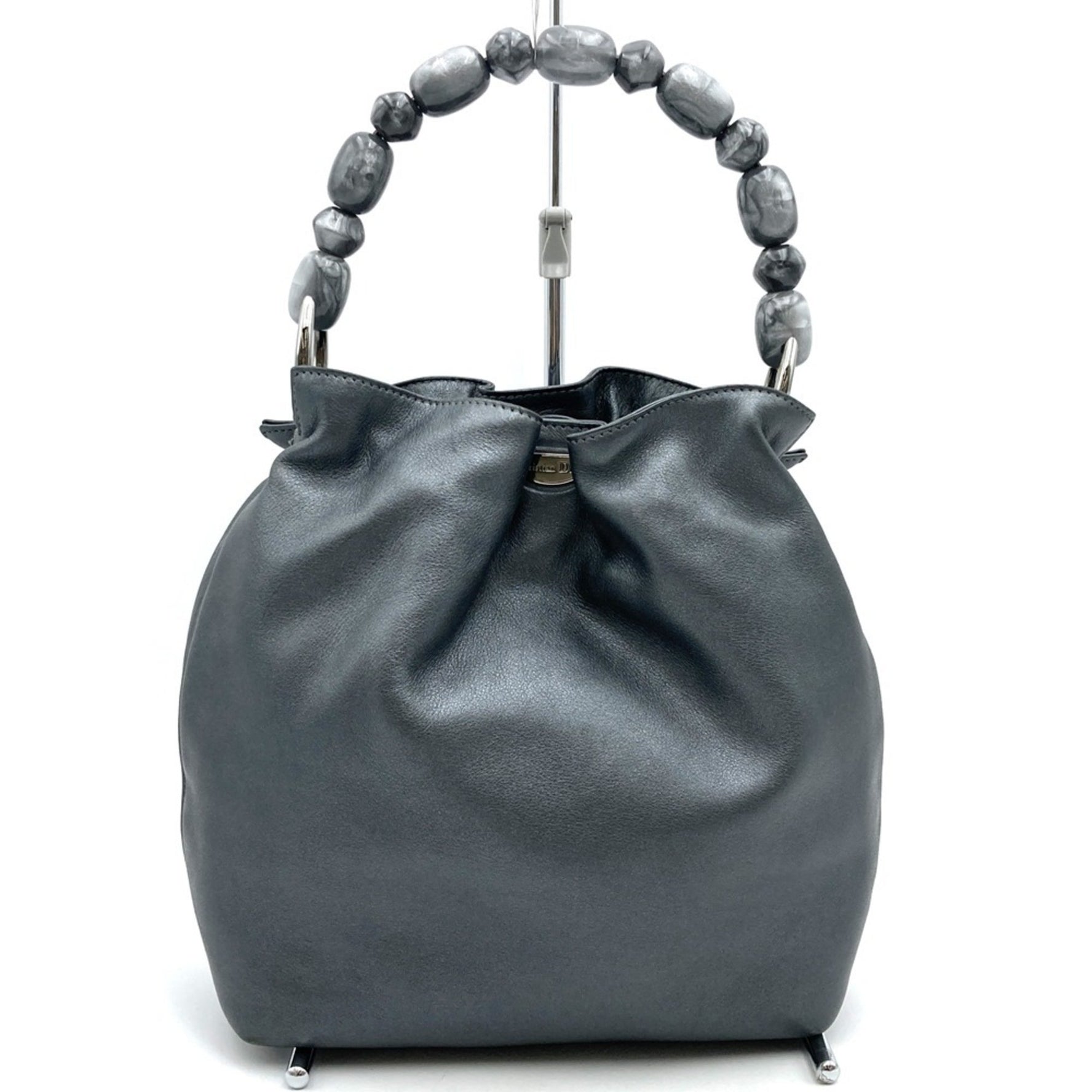 Christian Dior Maris Pearl Handbag Leather Grey