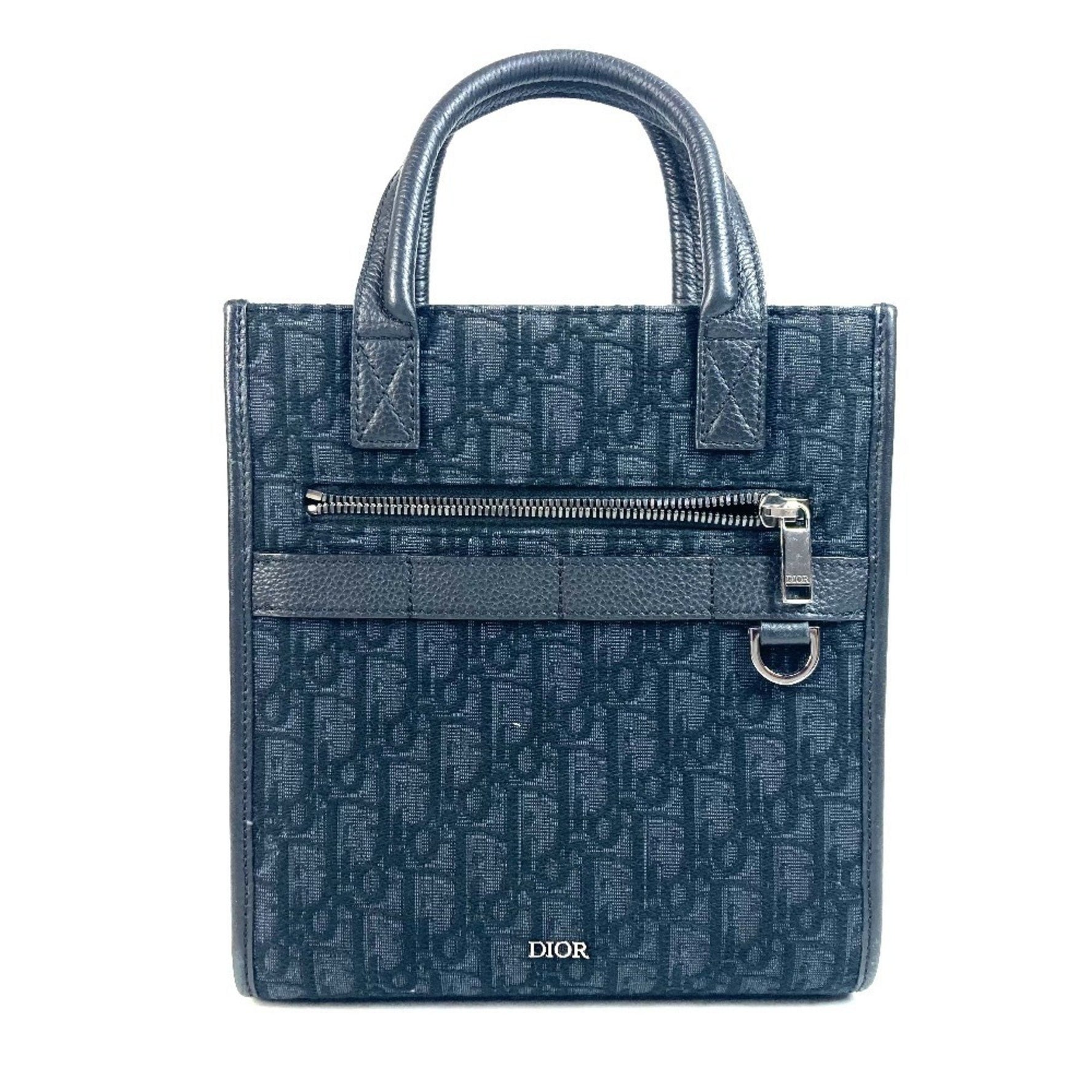 Christian Dior Dior Safari North-South Tote Bag Logo Oblique Handbag in Leather and Canvas, Black Women