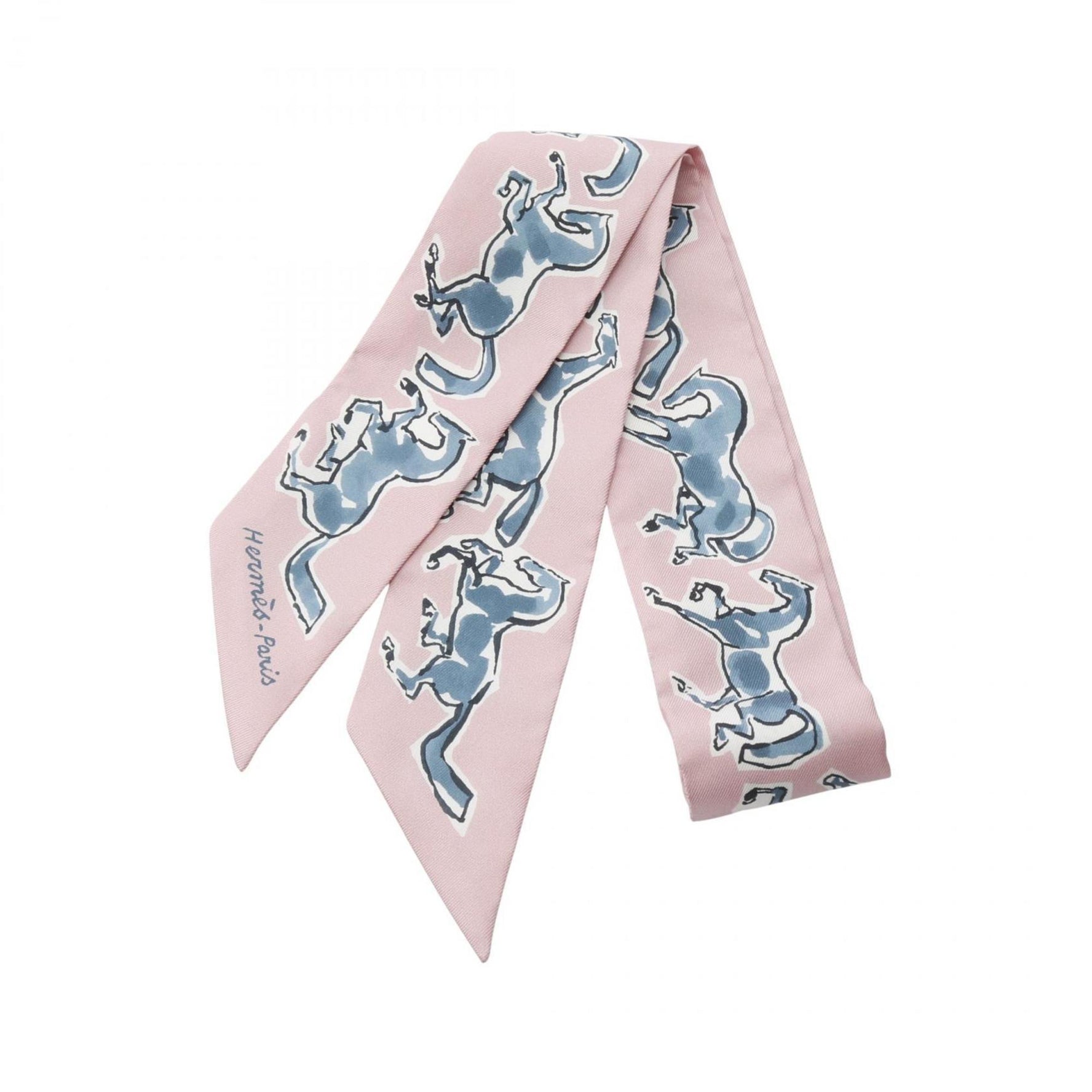 Hermes Hermès CHEVAUX EN LIBERTE Twilly Silk Scarf in Multicolored Pink