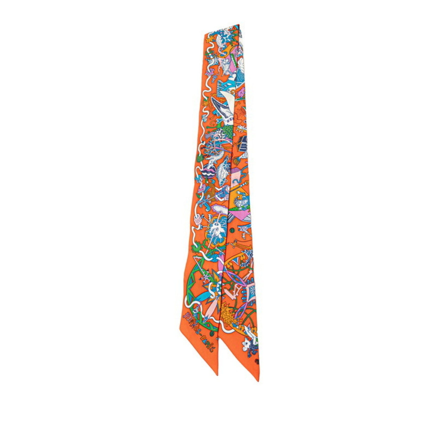 Hermes Hermès Twilly LA FOLLE PARADE Scarf, Orange Multicolor Silk