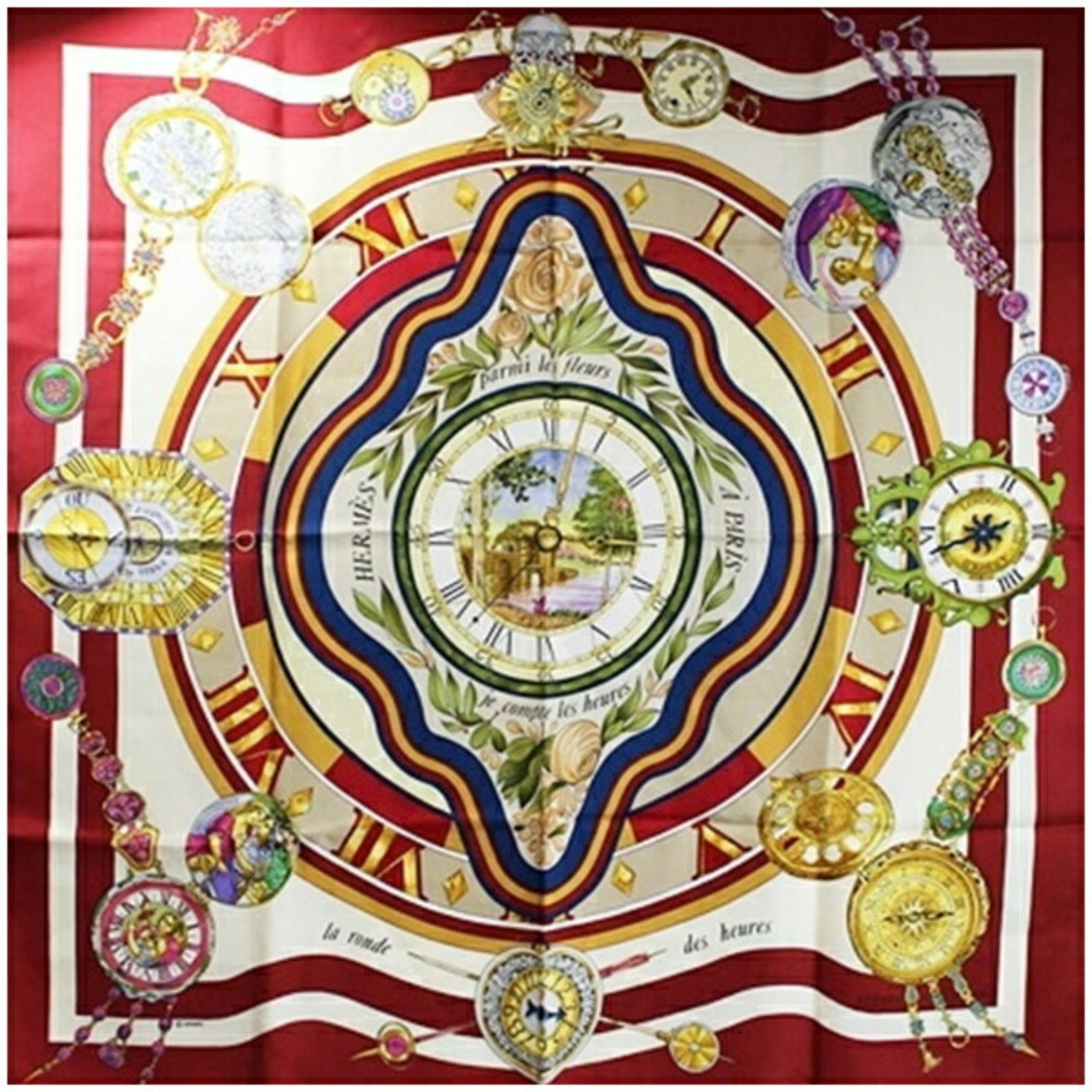 Hermes Scarf Muffler Carre 90 Parmi Les Fleurs Je Compte Heures Spending Time Among Flowers